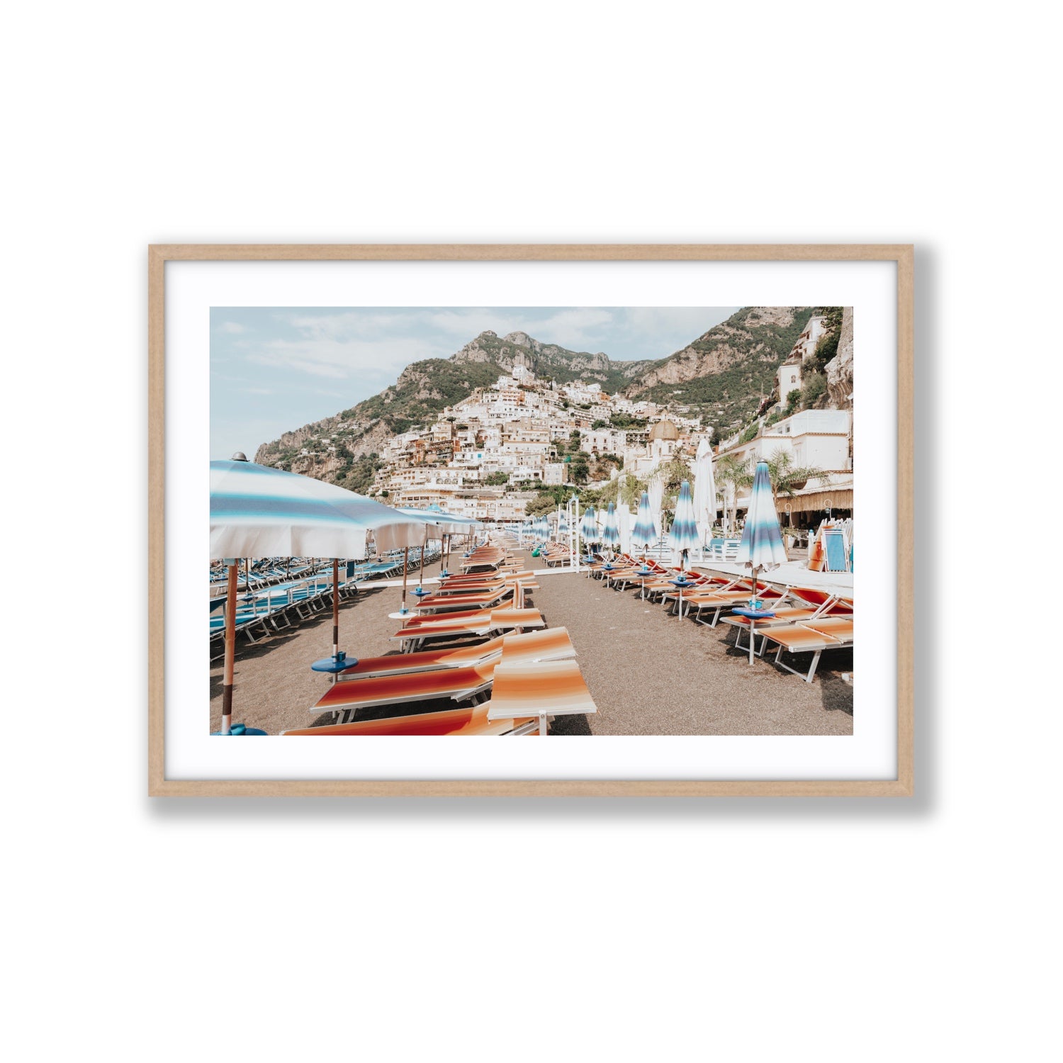 Spiaggia Grande fine art print, Positano, Italy, Extra Large, Natural Oak Frame · Matboard, Fine Art Print