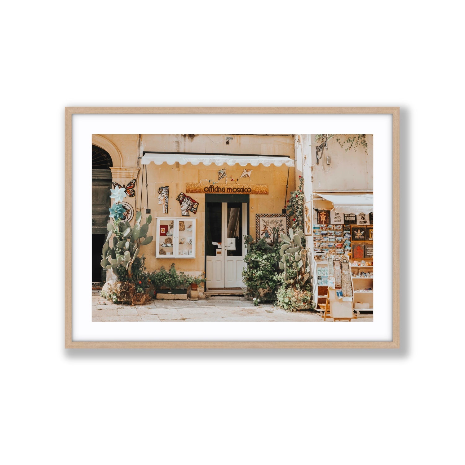 Mosaic Workshop Puglia Italian wall art Extra Large fine art print in natural oak frame with matboard