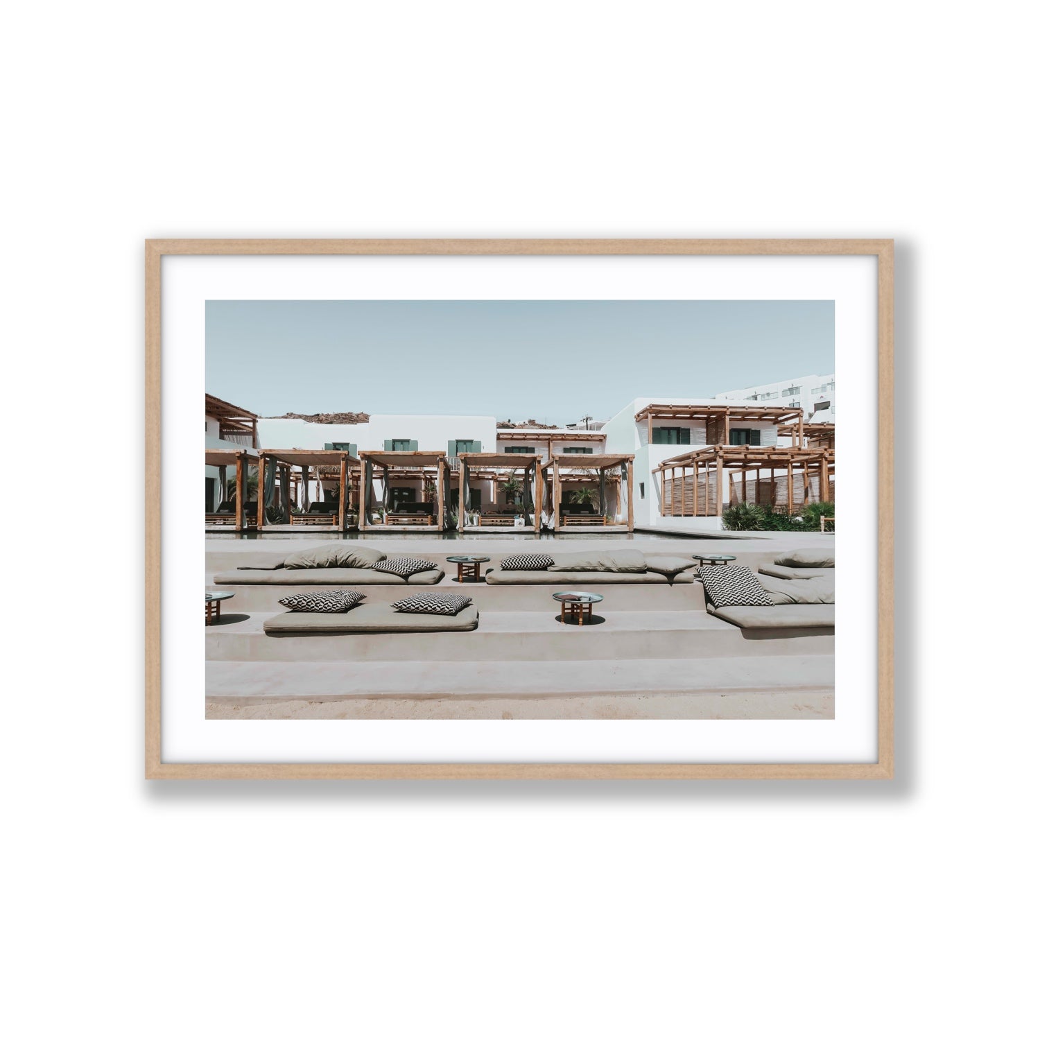 Platis Gialos fine art print, Mykonos, Greece, Extra Large, Natural Oak Frame · Matboard, Fine Art Print