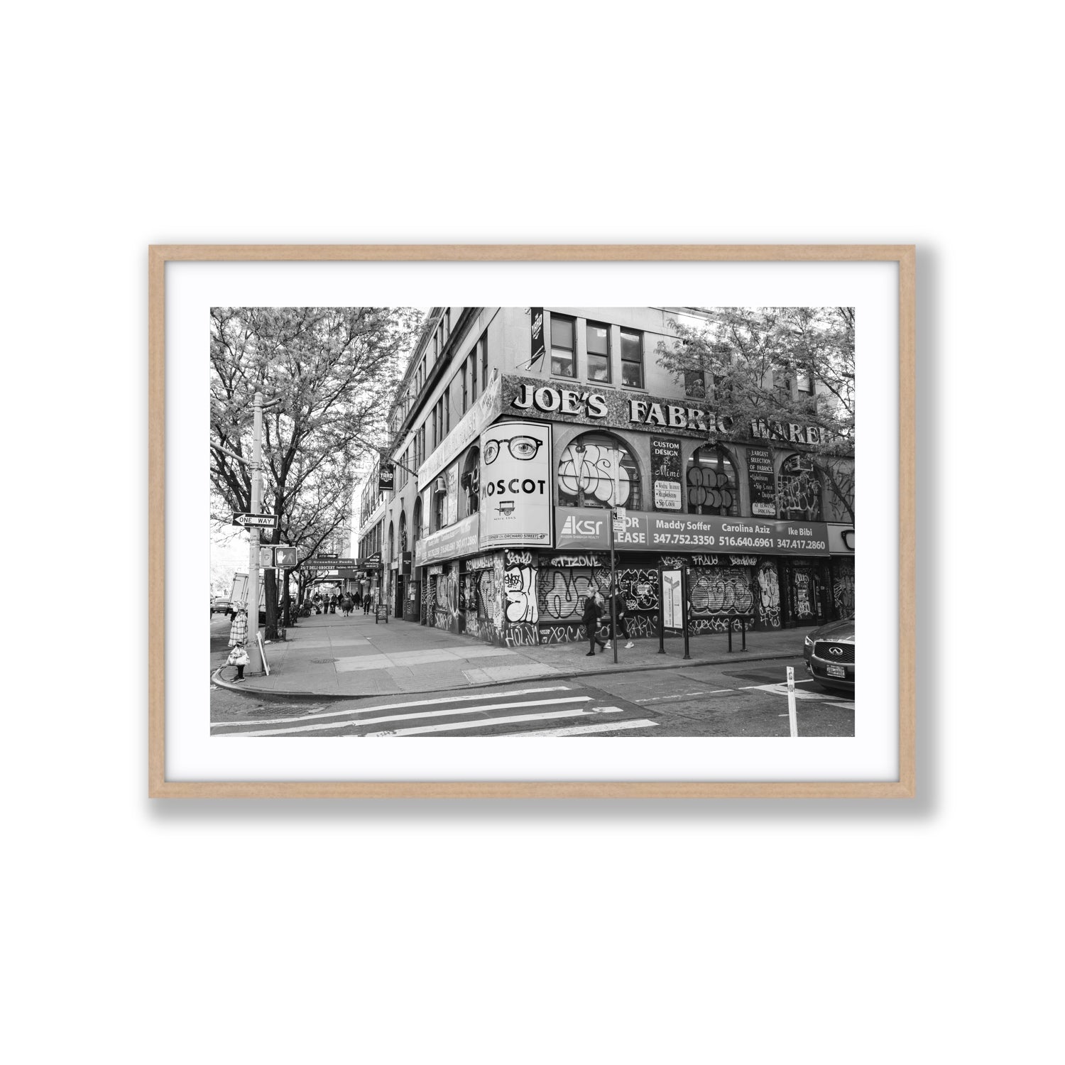 Wall Poetry New York NYC Black & White wall art Extra Large fine art print in natural oak frame with matboard