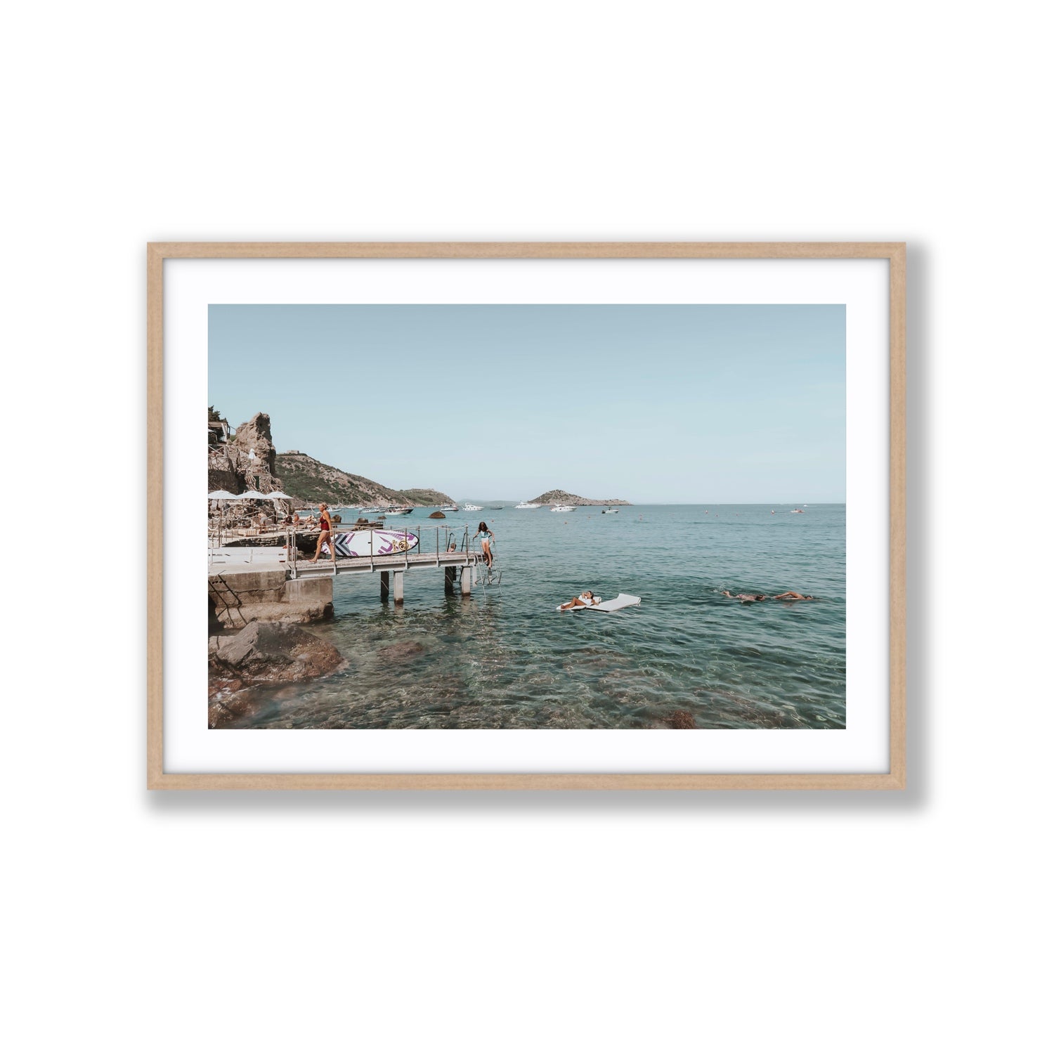 Retro Glamour Tuscany coastal Italian wall art Extra Large fine art print in natural oak frame with matboard