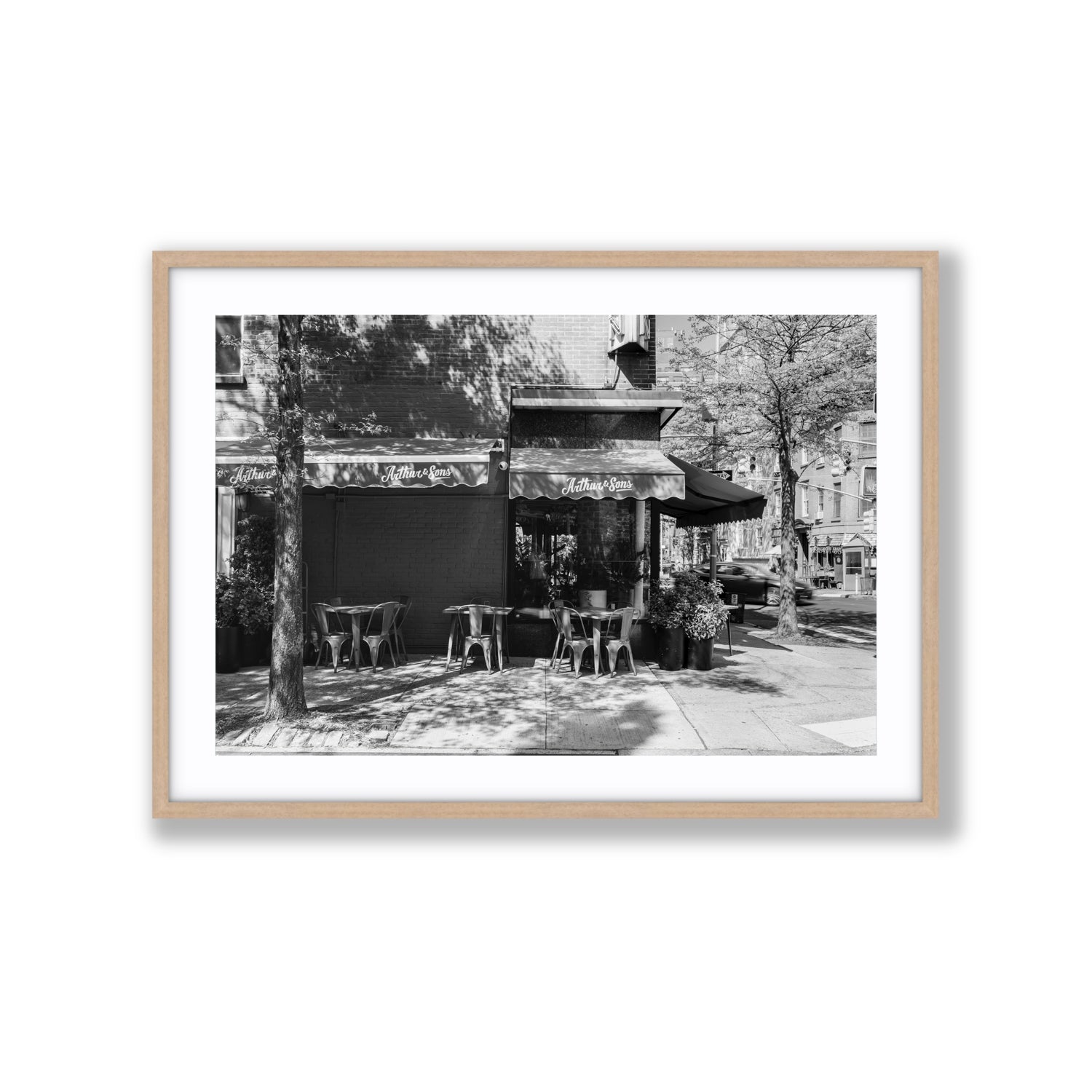 Arthur's Corner New York NYC Restaurant wall art Extra Large fine art print in natural oak frame with matboard