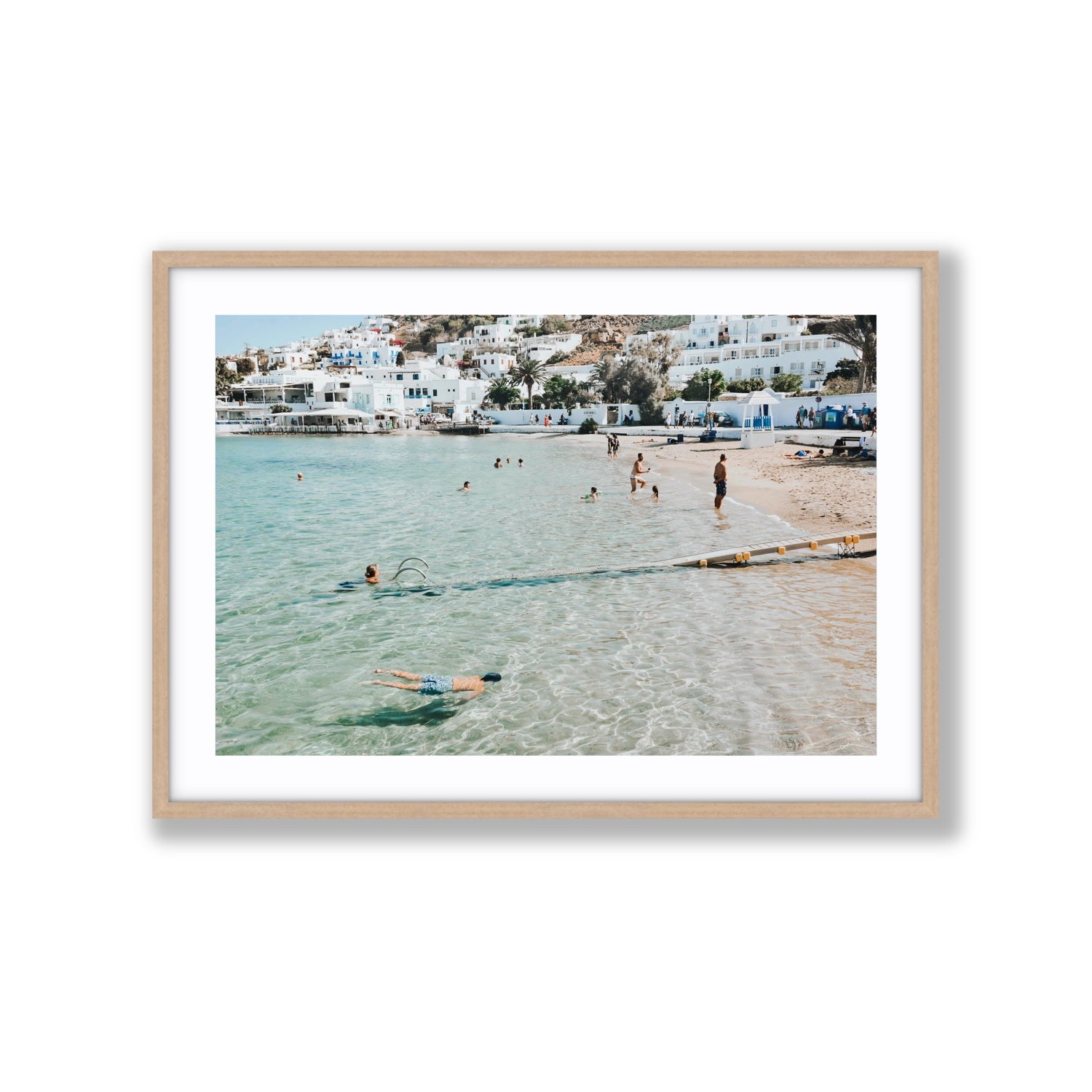 Bathe Yourself In Beauty Mykonos Greek island wall art Extra Large fine art print in natural oak frame with matboard