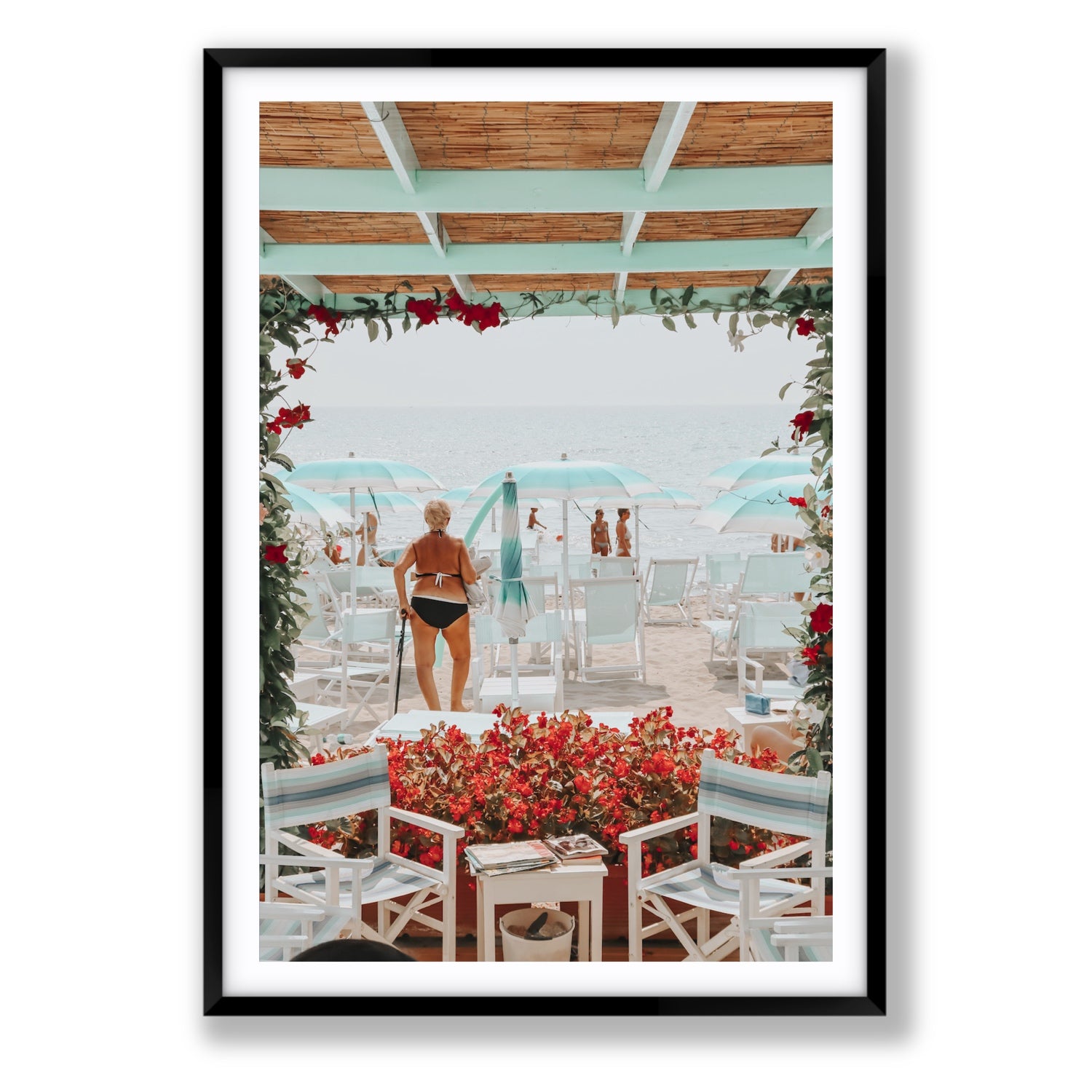 Nonna's Italian Escape Alassio Italian wall art Statement fine art print in black frame with matboard
