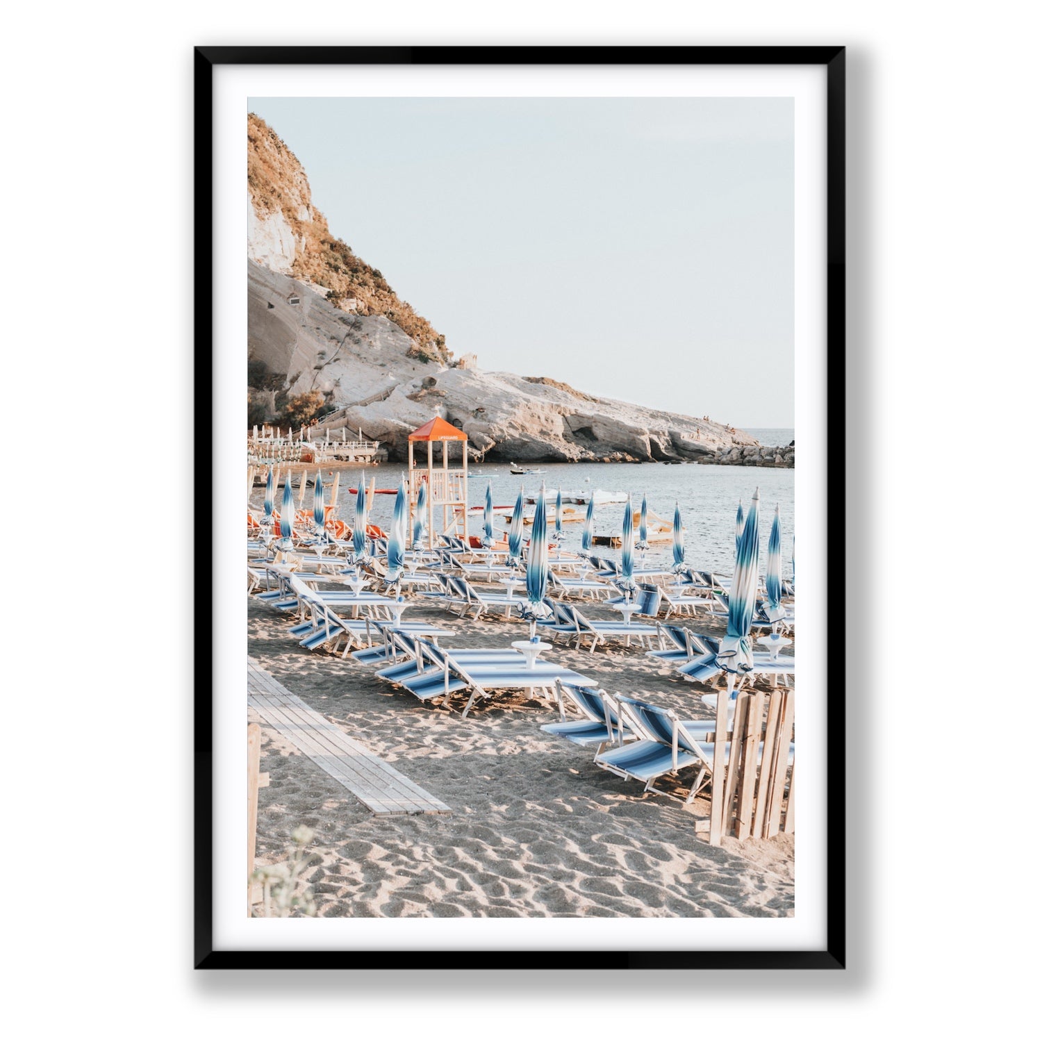The Golden Hour Ischia Italian coastal wall art Statement fine art print in black frame with matboard