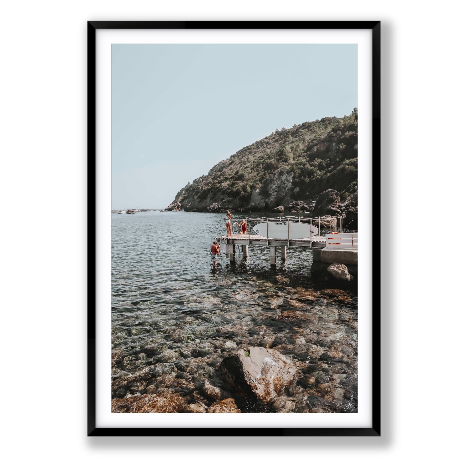 Tidal Explorers Tuscany coastal Italian wall art Statement fine art print in black frame with matboard