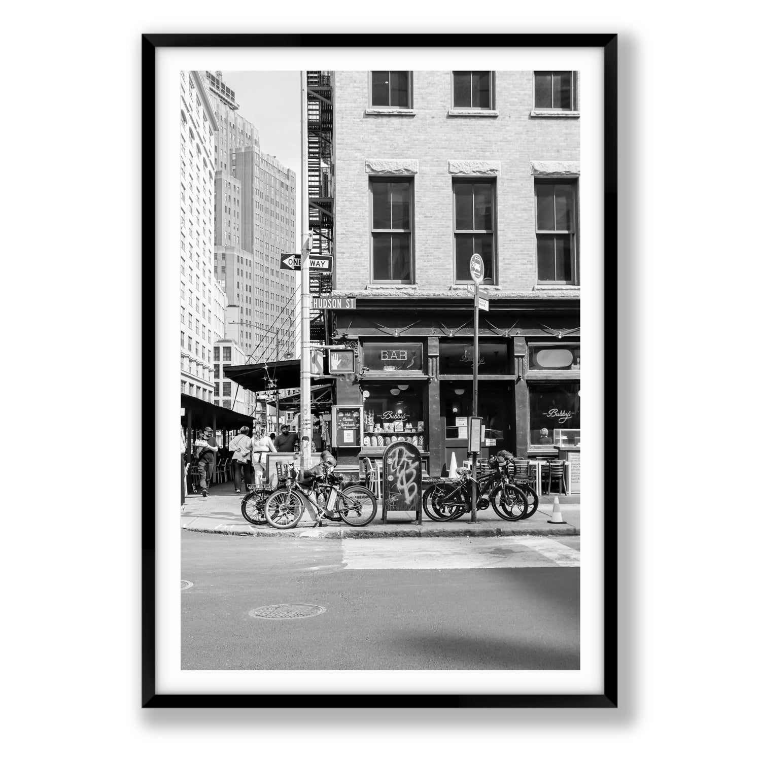 Bites Of The Big Apple New York NYC Black & White wall art Statement fine art print in black frame with matboard