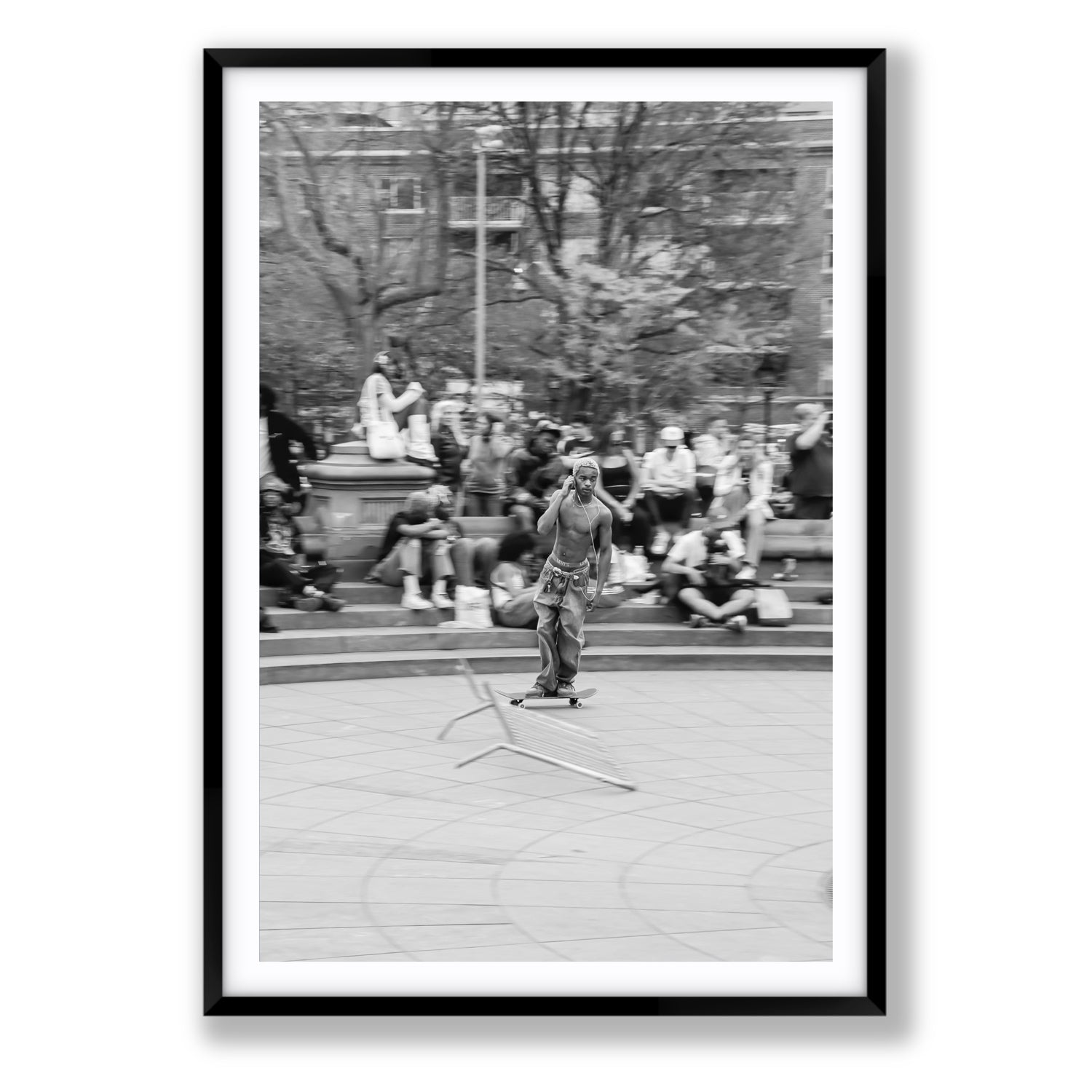 Skate Park Serenade New York NYC Black & White wall art Statement fine art print in black frame with matboard