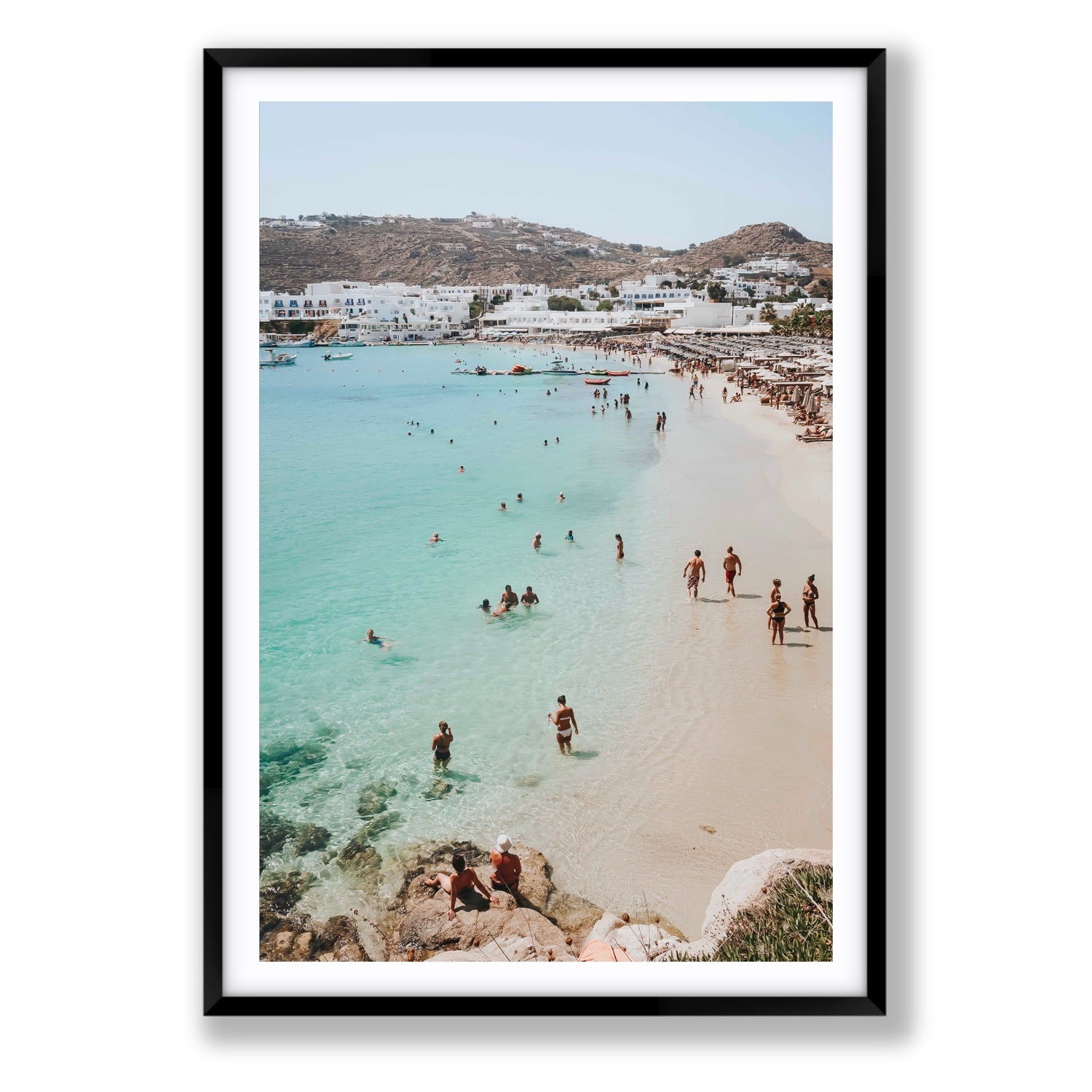 Breathe In The Salty Air Mykonos Greek island wall art Statement fine art print in black frame with matboard