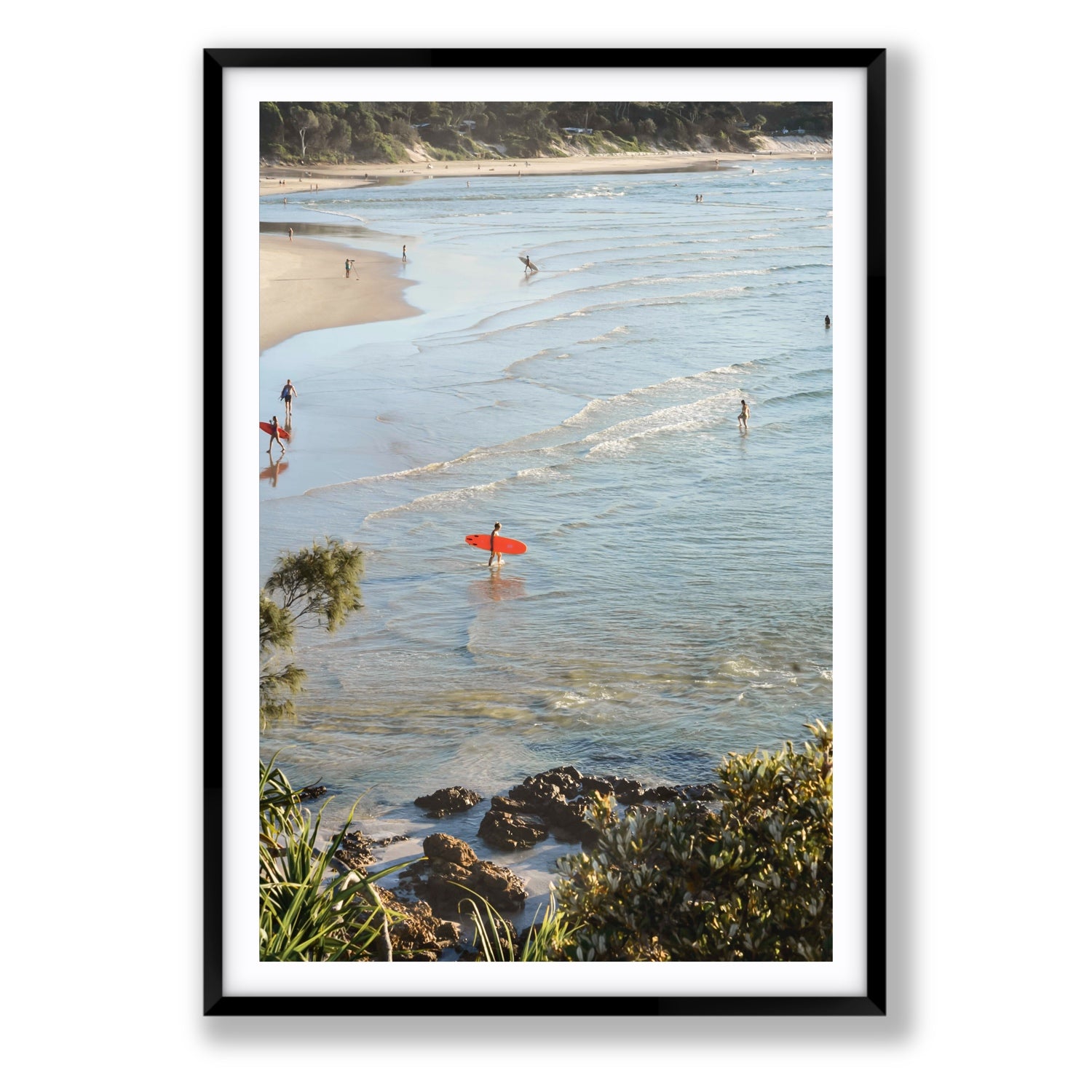 Seclusion Byron Bay Surf coastal wall art Statement fine art print in black frame with matboard