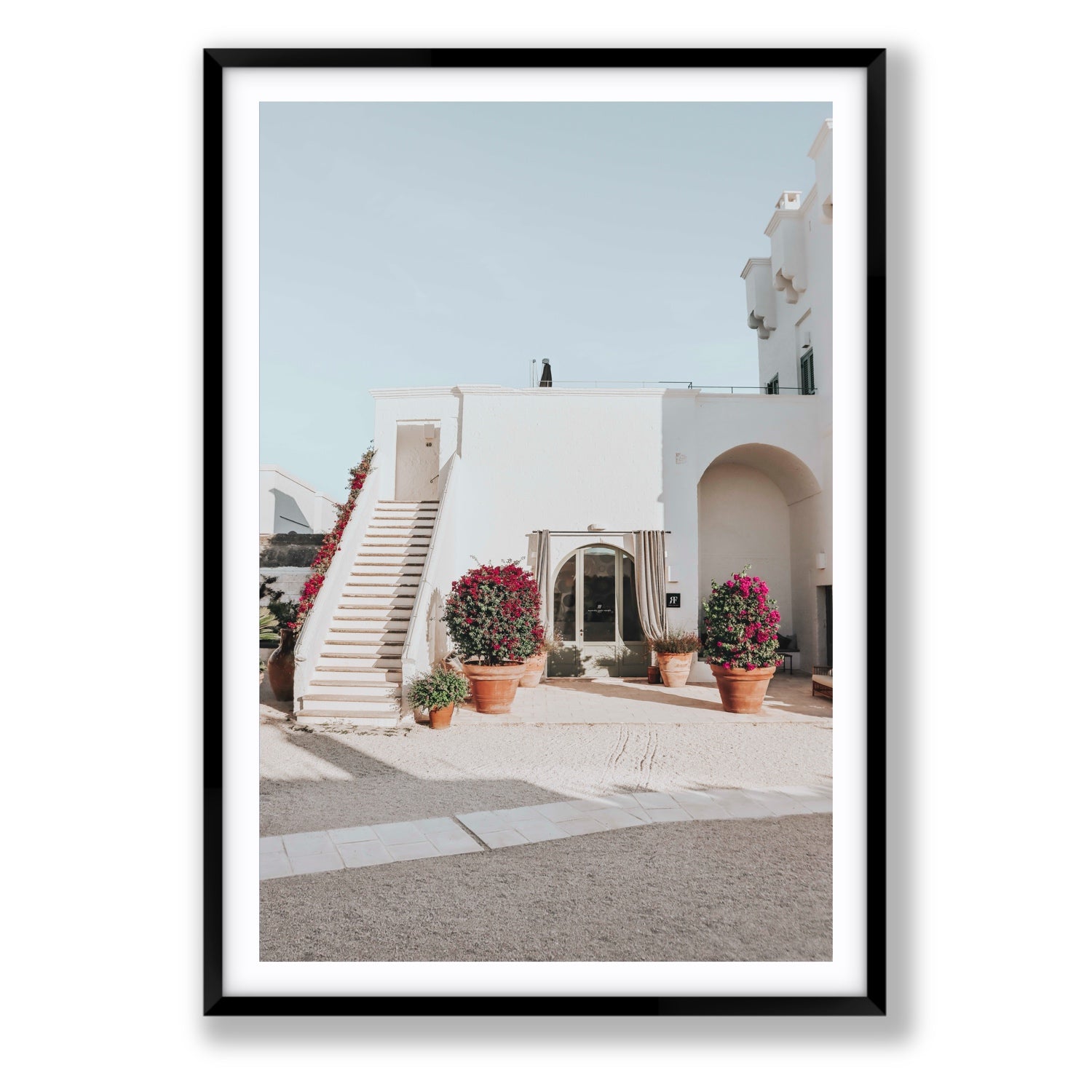 Scala Fiorita Puglia Mediterranean wall art Statement fine art print in black frame with matboard