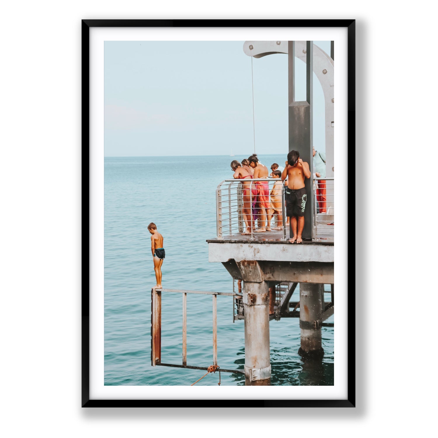 Golden Boy Alassio coastal decor wall art Statement fine art print in black frame with matboard