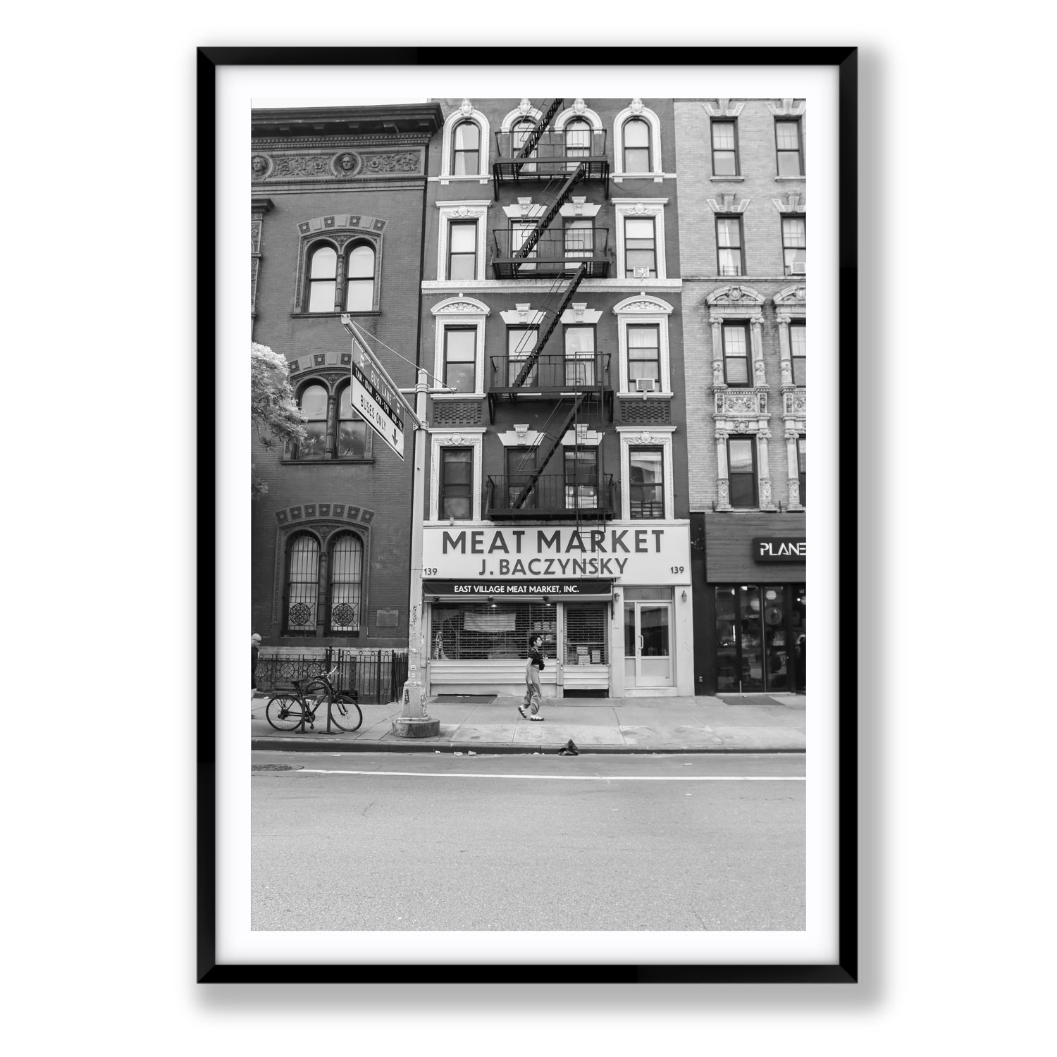 Vertical Village New York NYC Black & White wall art Statement fine art print in black frame with matboard