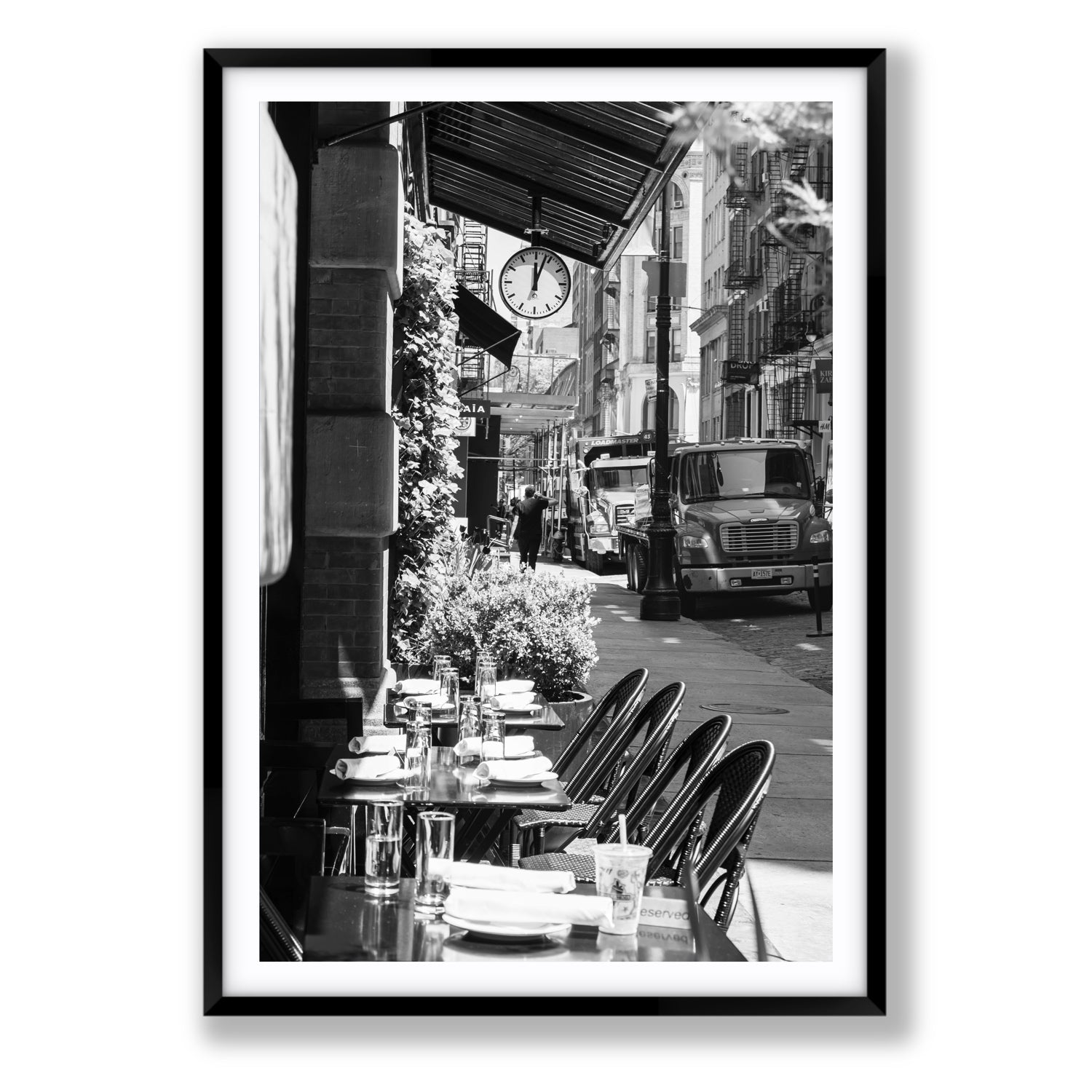 Mercer Street New York NYC Black & White wall art Statement fine art print in black frame with matboard