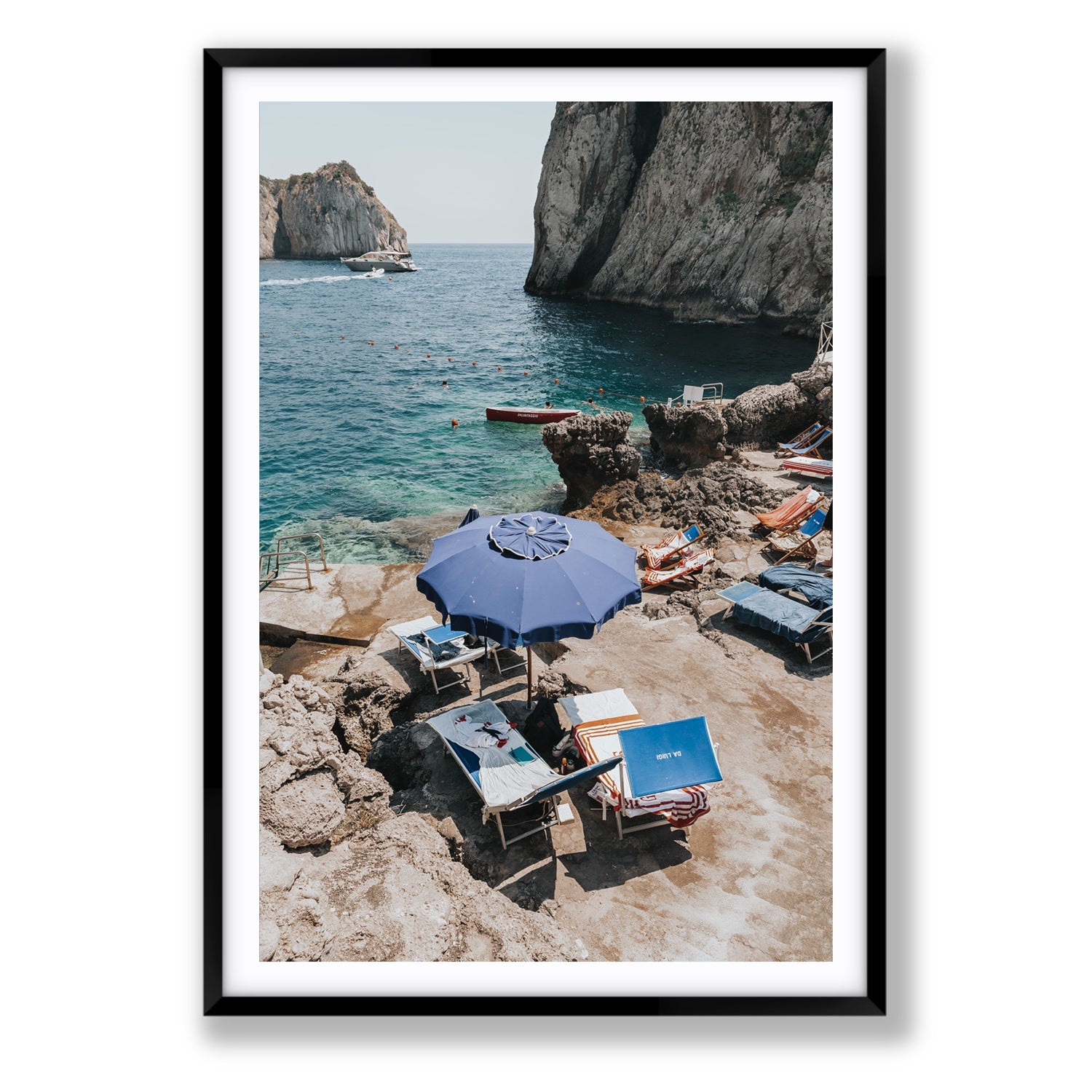 Lonely Loungers fine art print, Capri, Italy, Statement, Black Frame · Matboard, Fine Art Print