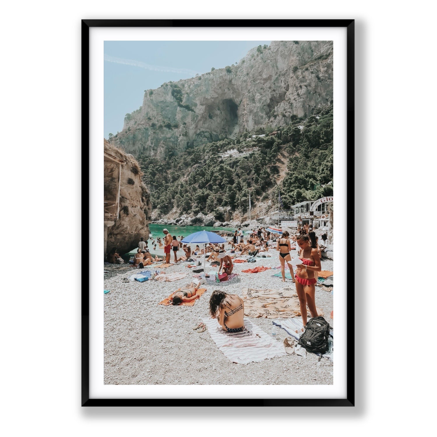 Marina Piccola Capri Mediterranean wall art Statement fine art print in black frame with matboard