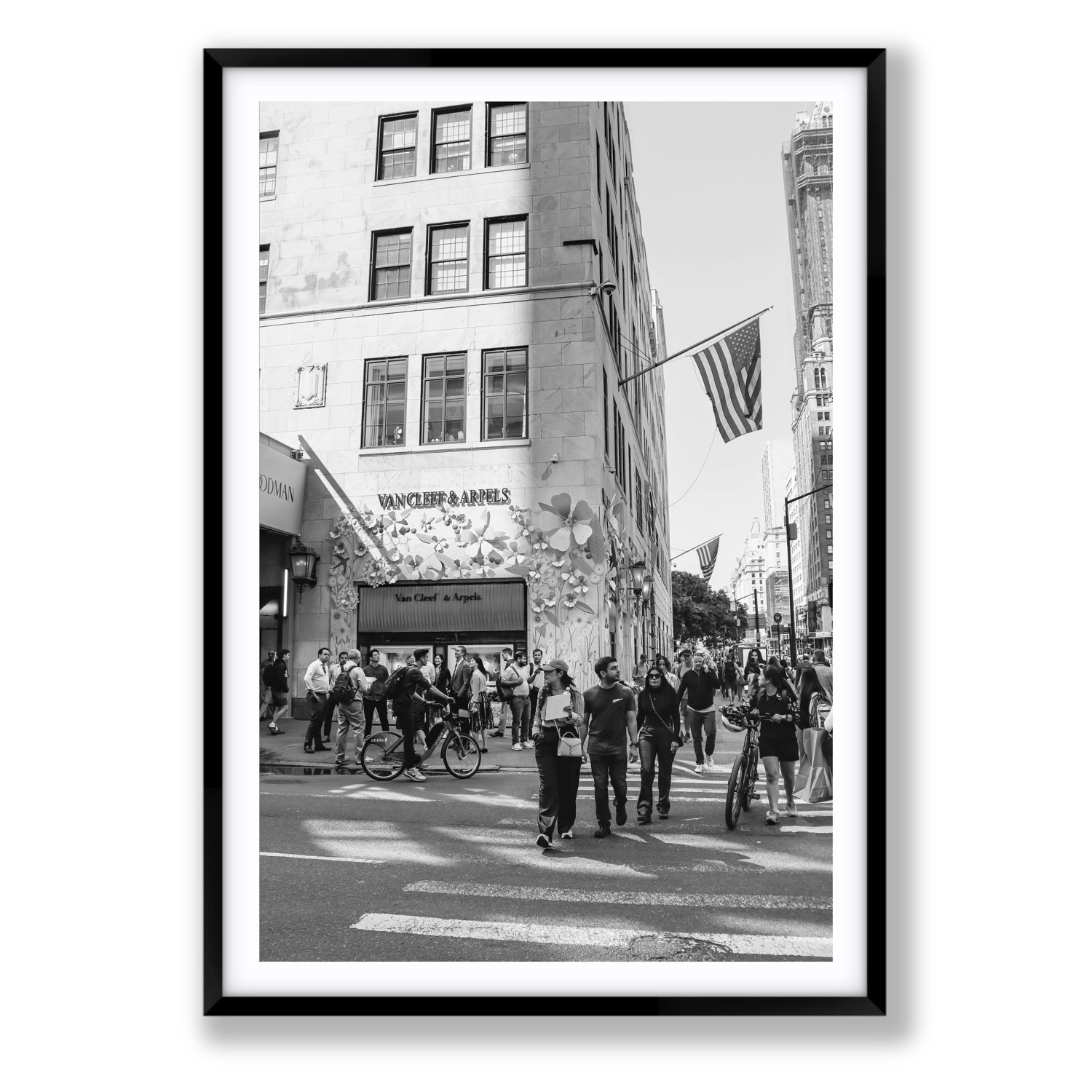 Sidewalk Shuffle New York NYC Black & White wall art Statement fine art print in black frame with matboard