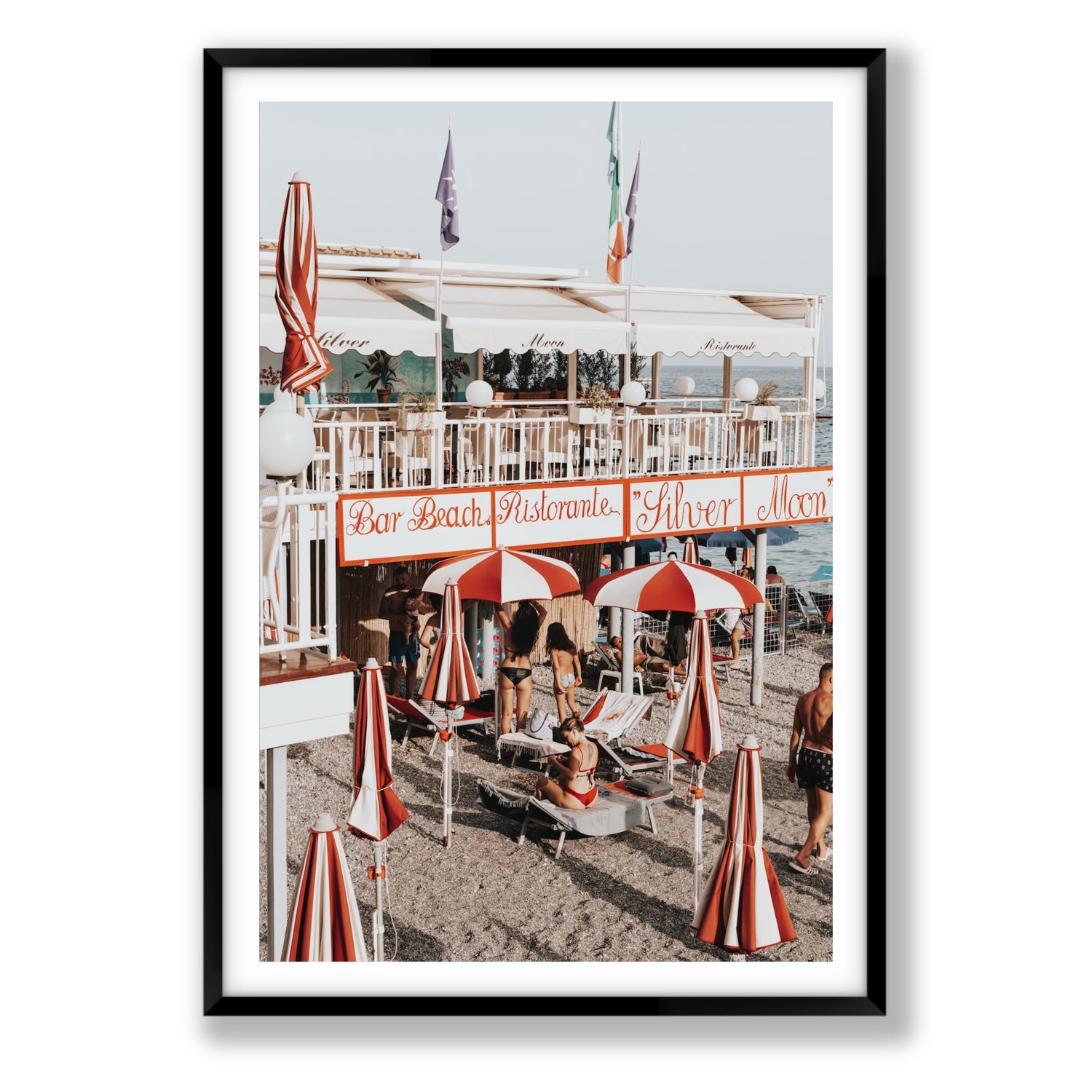Vintage Amalfi Amalfi Mediterranean wall art Statement fine art print in black frame with matboard