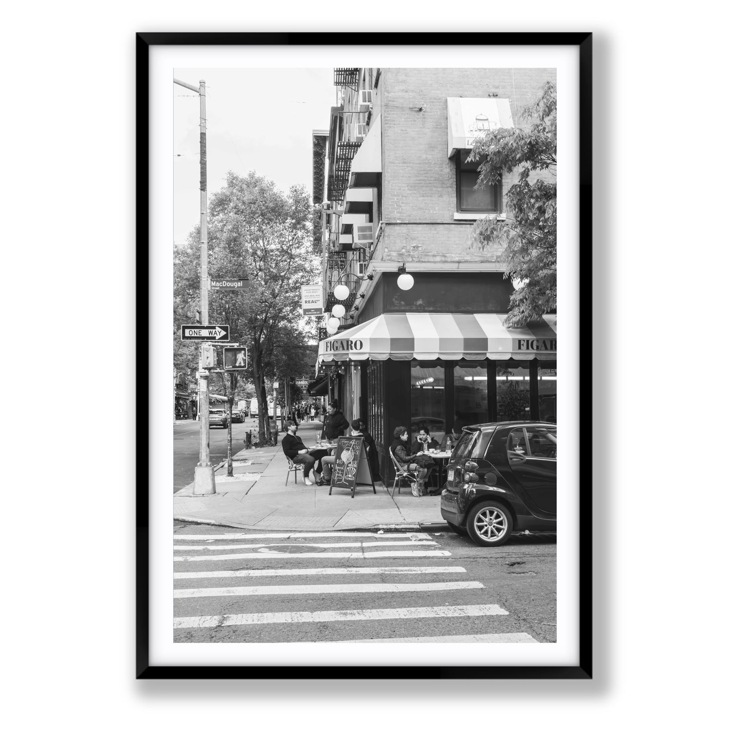 Figaro New York NYC Black & White wall art Statement fine art print in black frame with matboard