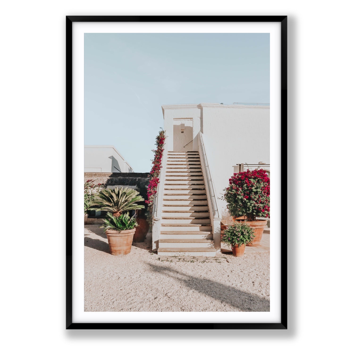 Tranquil Ascent Puglia Italian wall art Statement fine art print in black frame with matboard