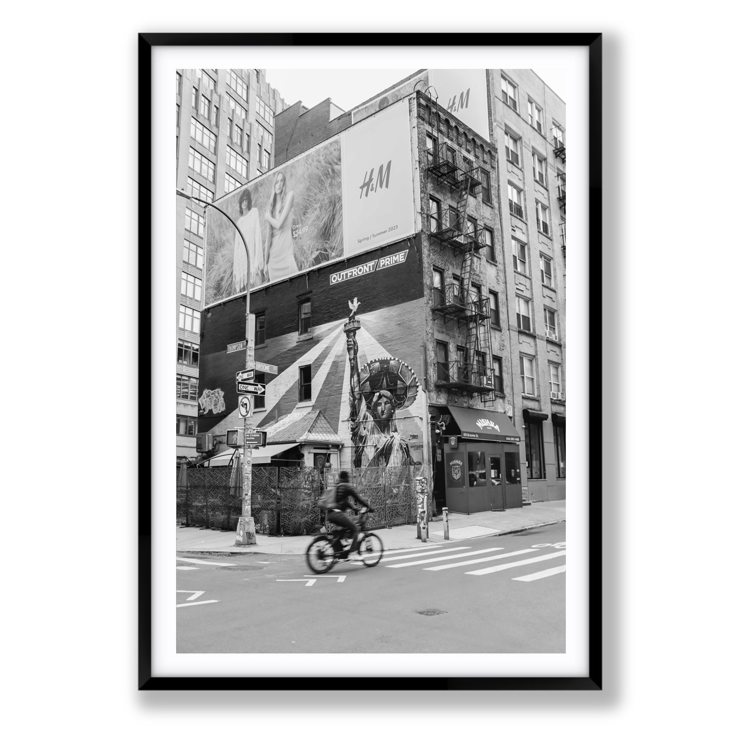Shadows Of Liberty New York NYC Black & White wall art Statement fine art print in black frame with matboard