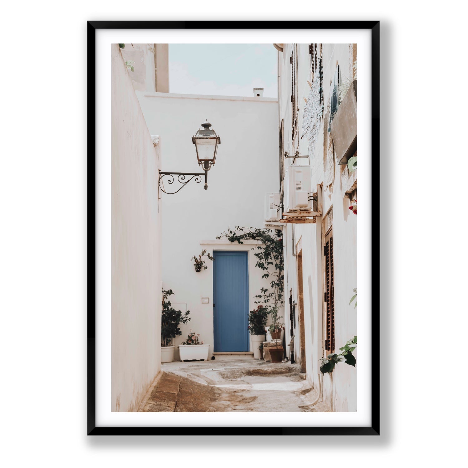 Entry Envy Puglia Ostuni wall art Statement fine art print in black frame with matboard