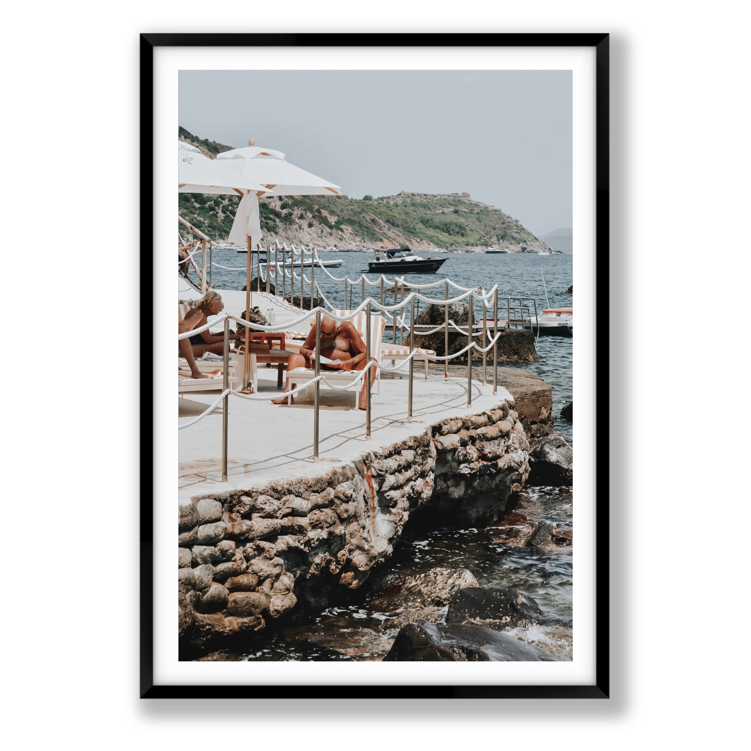 Nonno e Nonna Tuscany coastal Italian wall art Statement fine art print in black frame with matboard