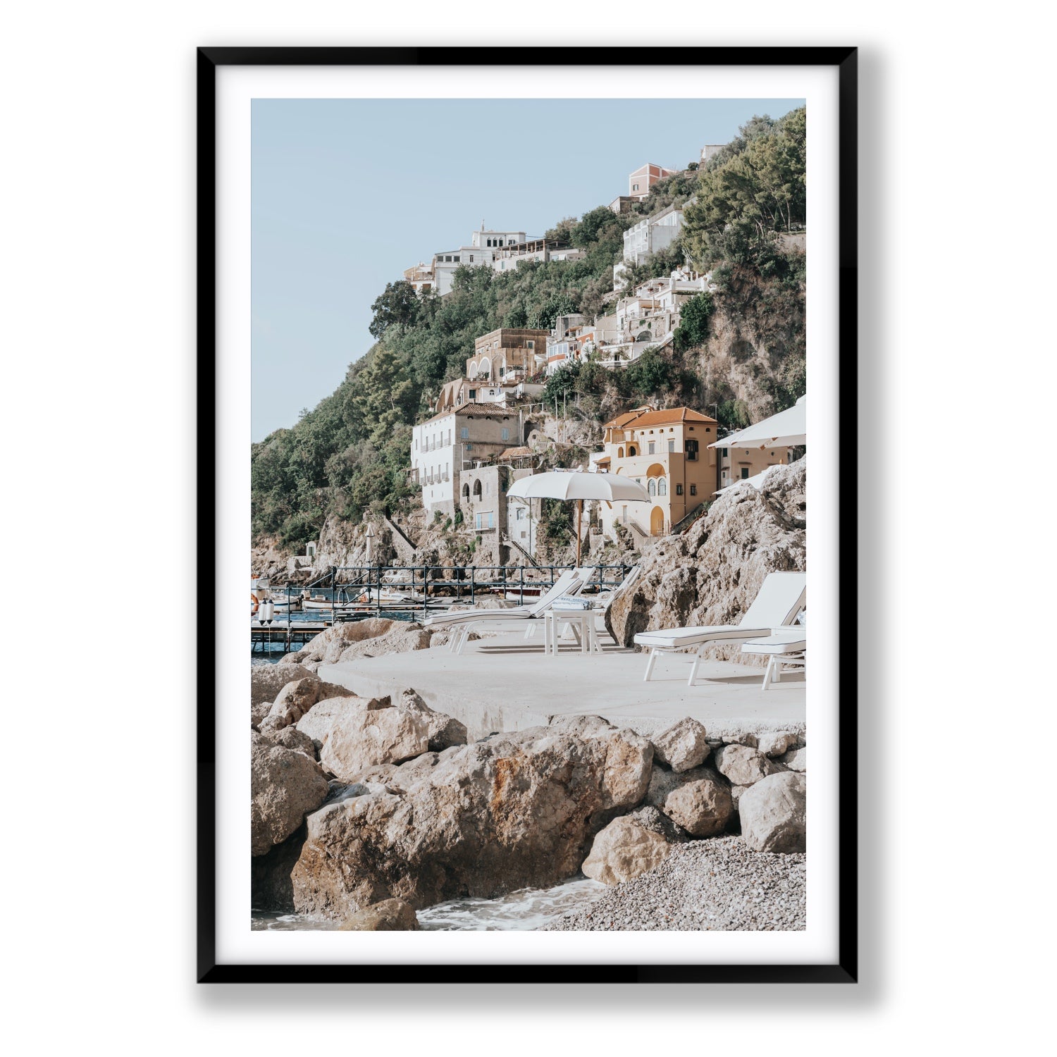 Dolce Coast Amalfi travel photography wall art statement fine art print in black frame with matboard
