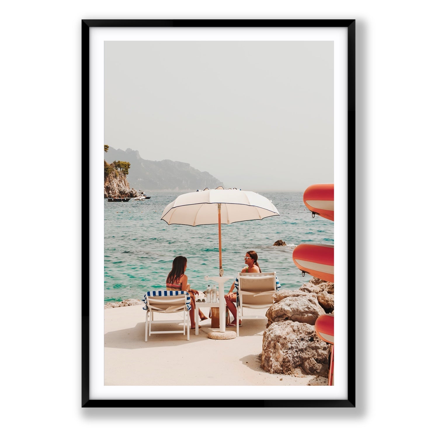 Salty Banter Amalfi Mediterranean wall art Statement fine art print in black frame with matboard