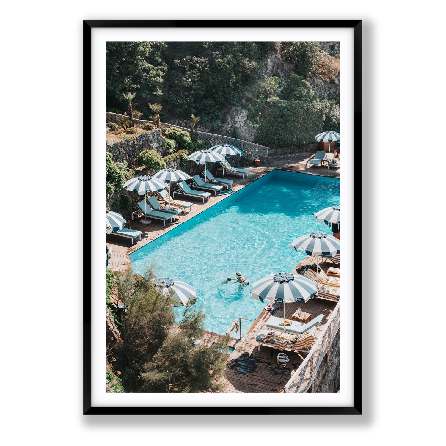 Poolside Paradise fine art print, Ischia, Italy, Statement, Black Frame · Matboard, Fine Art Print
