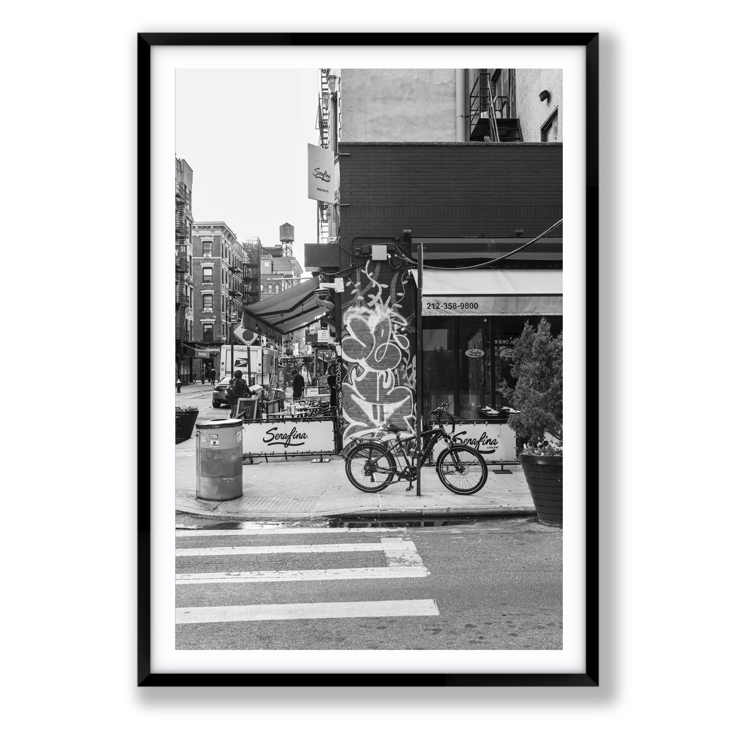 Cafe Canvas New York NYC Black & White wall art Statement fine art canvas in black frame