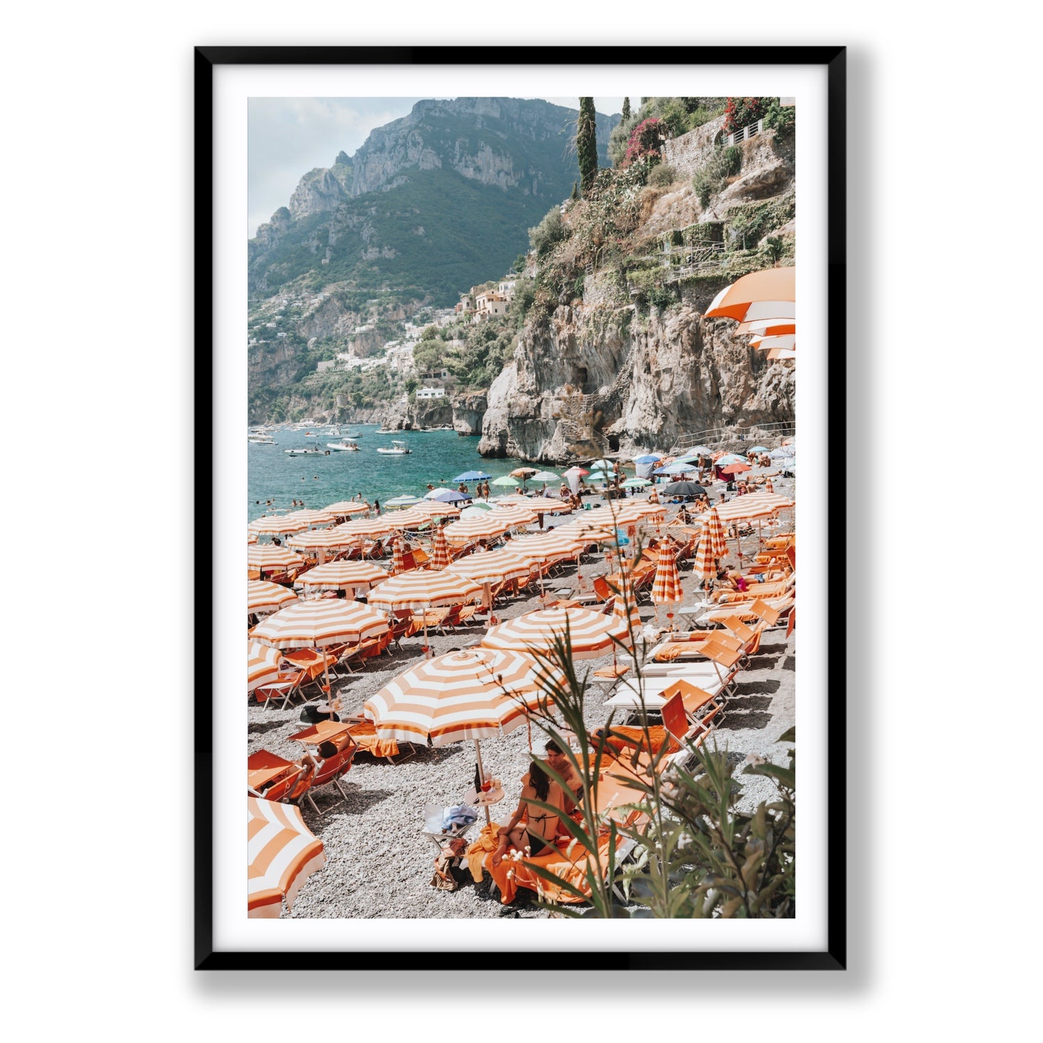 Bagni d'Arienzo Positano decor wall art Statement fine art print in black frame with matboard