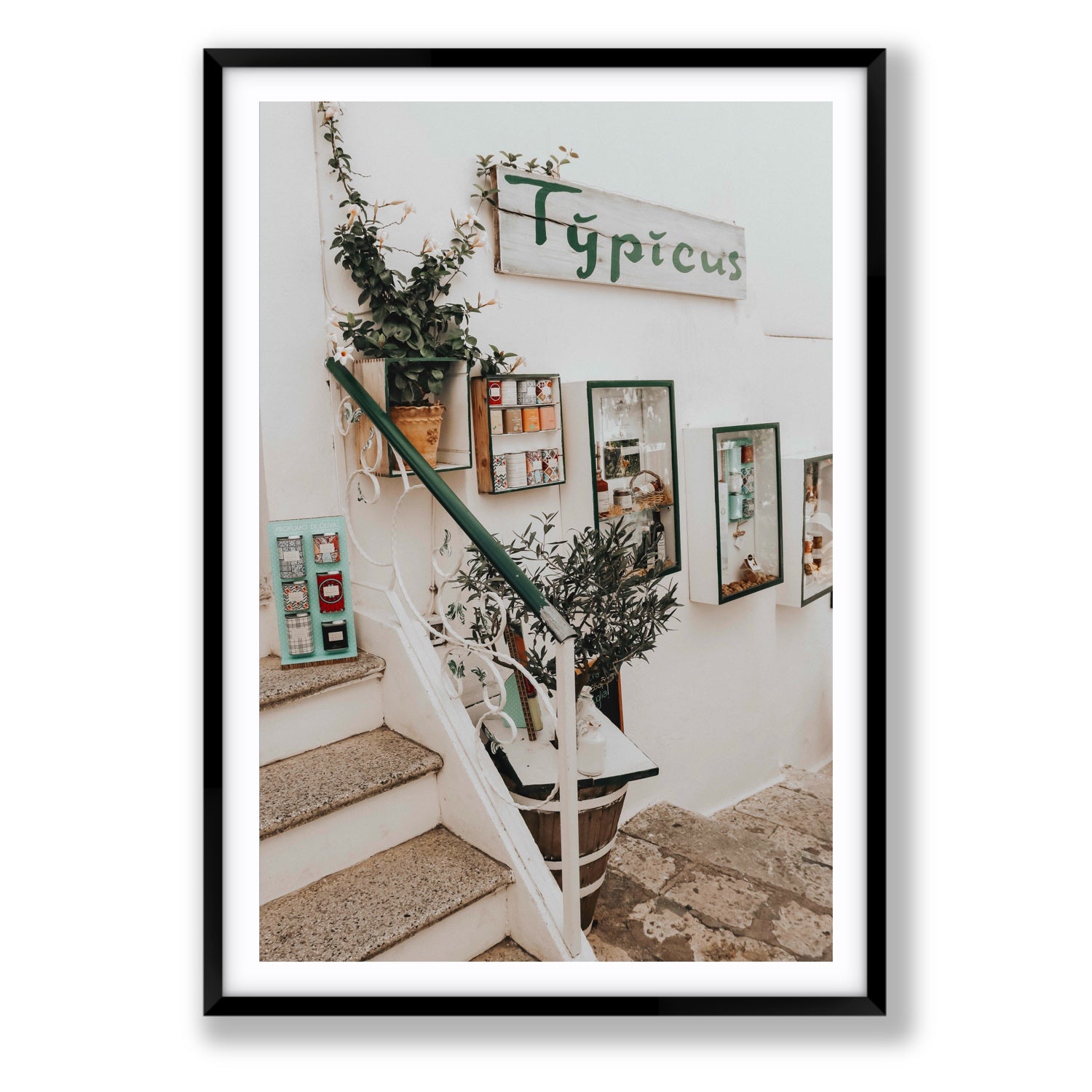 Il Negozio Puglia Ostuni wall art Statement fine art print in black frame with matboard