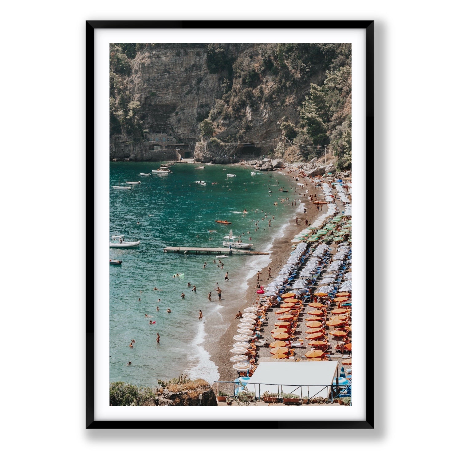 Parasol Panorama fine art print, Positano, Italy, Statement, Black Frame · Matboard, Fine Art Print