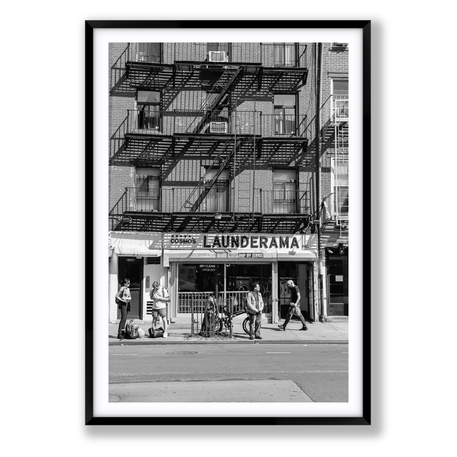 Bus Stop New York NYC Black & White wall art Statement fine art print in black frame with matboard