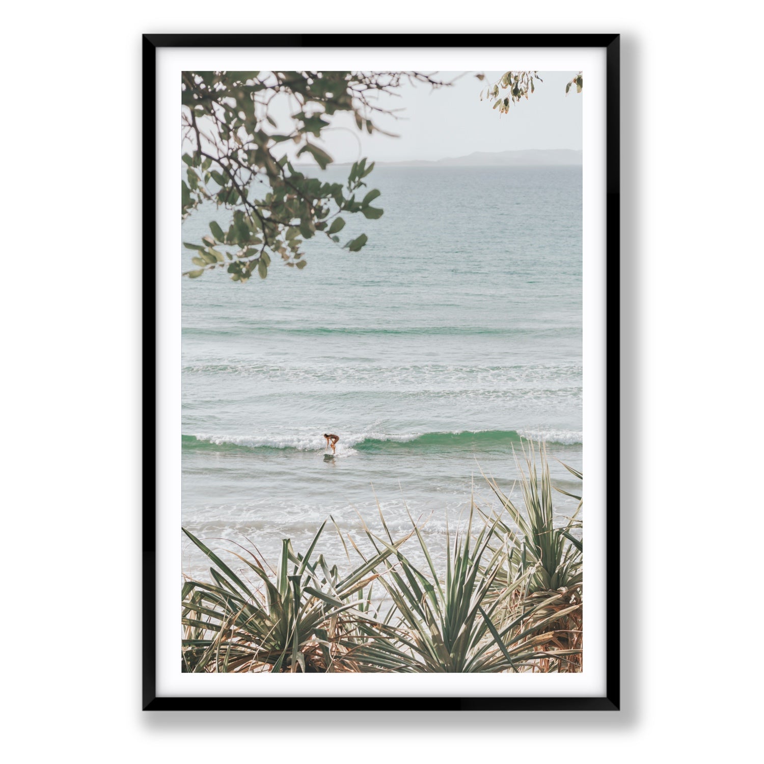 Dream Boat fine art print, Noosa, Australia, coastal scenes artwork, Statement, Black Frame · Matboard, Fine Art Print
