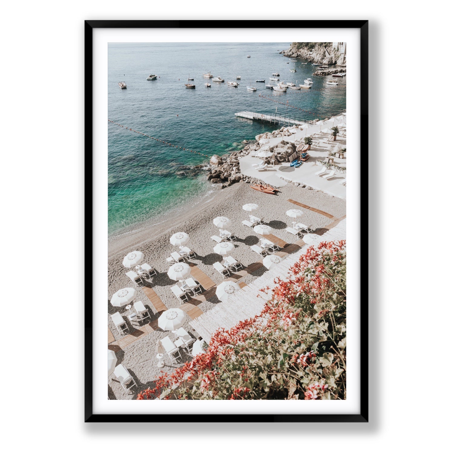 Tranquil Oasis Amalfi coastal wall art Statement fine art print in black frame with matboard
