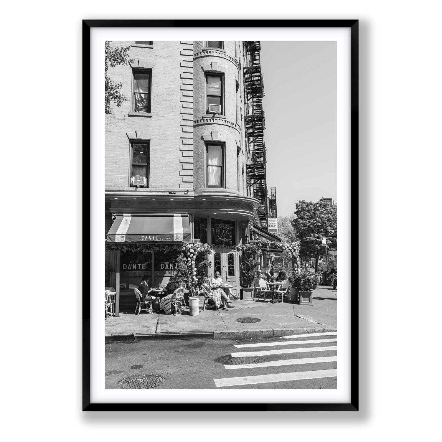 Sunny Soiree New York NYC Black & White wall art Statement fine art print in black frame with matboard
