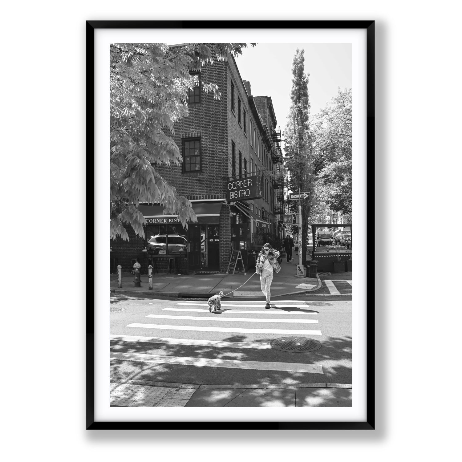 Sunlit Stroll New York NYC Black & White wall art Statement fine art print in black frame with matboard