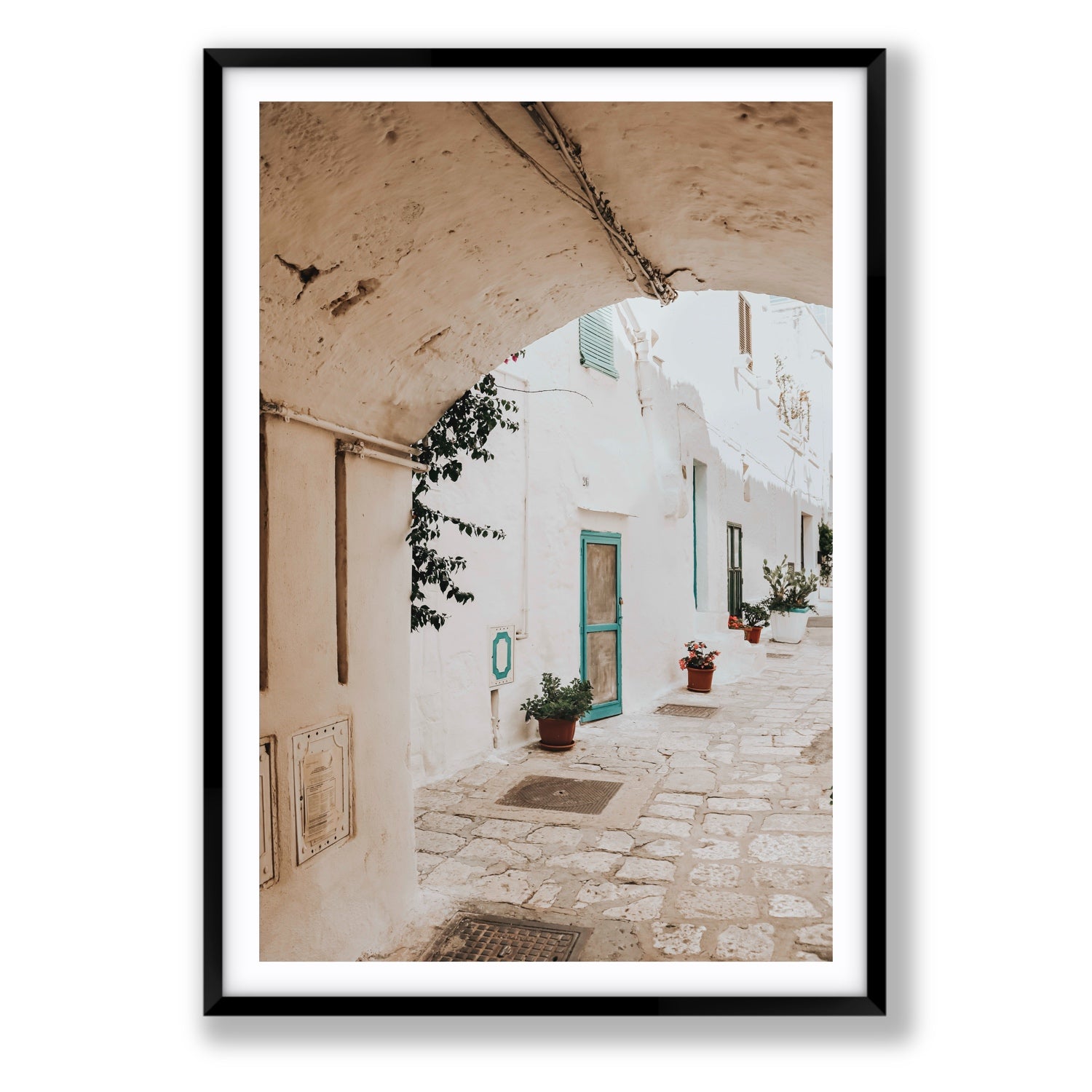 La Citta Bianca Puglia La Città Bianca wall art Statement fine art print in black frame with matboard