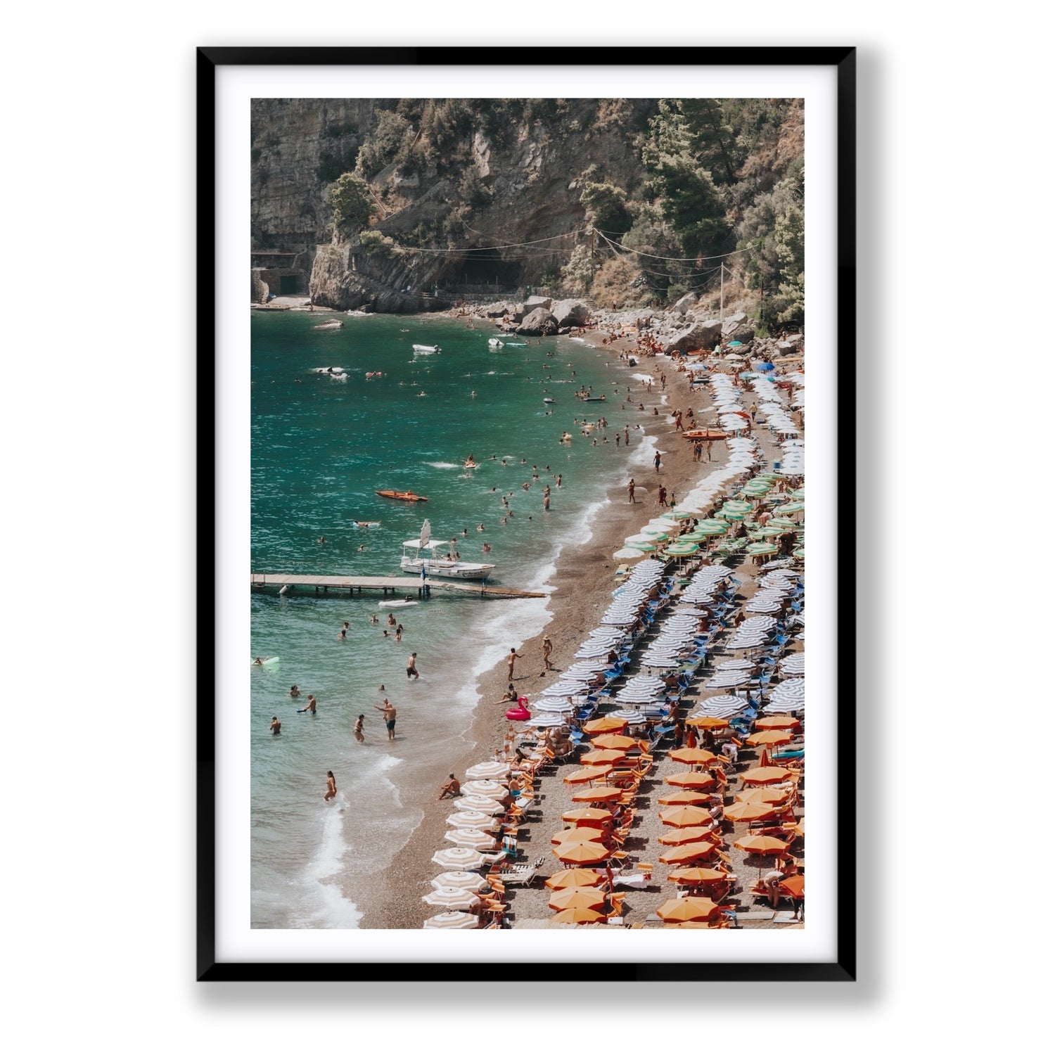 Ocean's Playground Positano decor wall art Statement fine art print in black frame with matboard