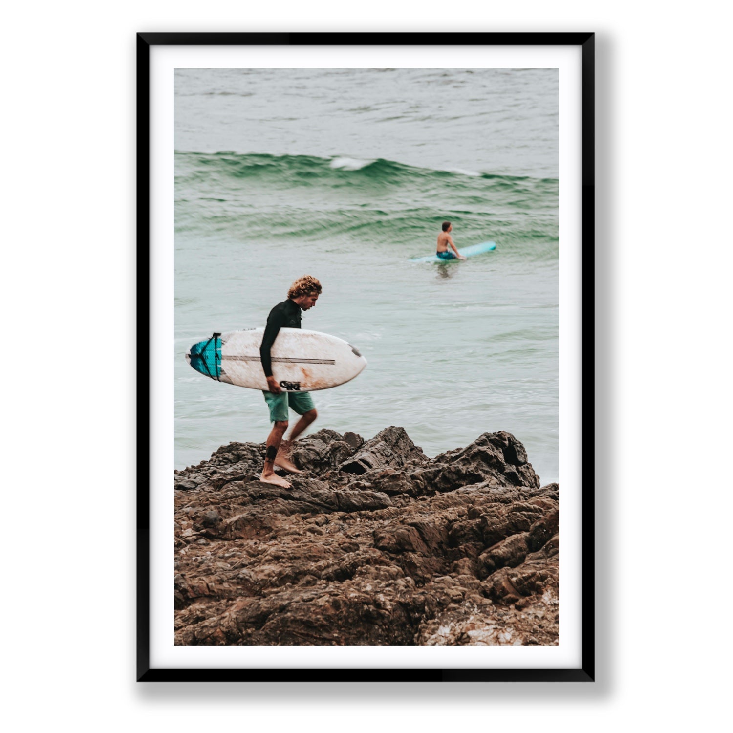 Not All Who Wander Are Lost Byron Bay Surf wall art Statement fine art print in black frame with matboard