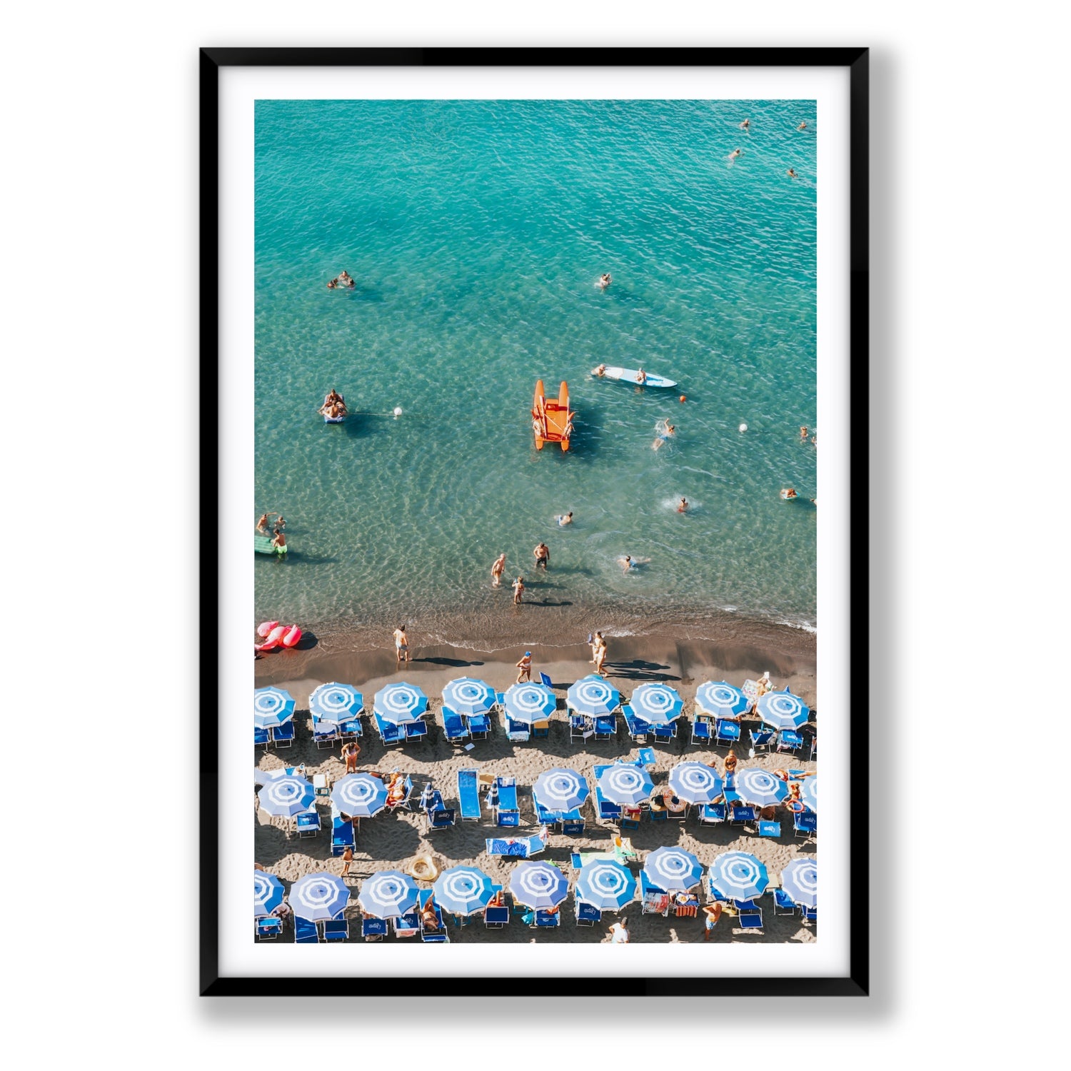 Aquamarine Oasis Sorrento Italian coastal wall art Statement fine art print in black frame with matboard
