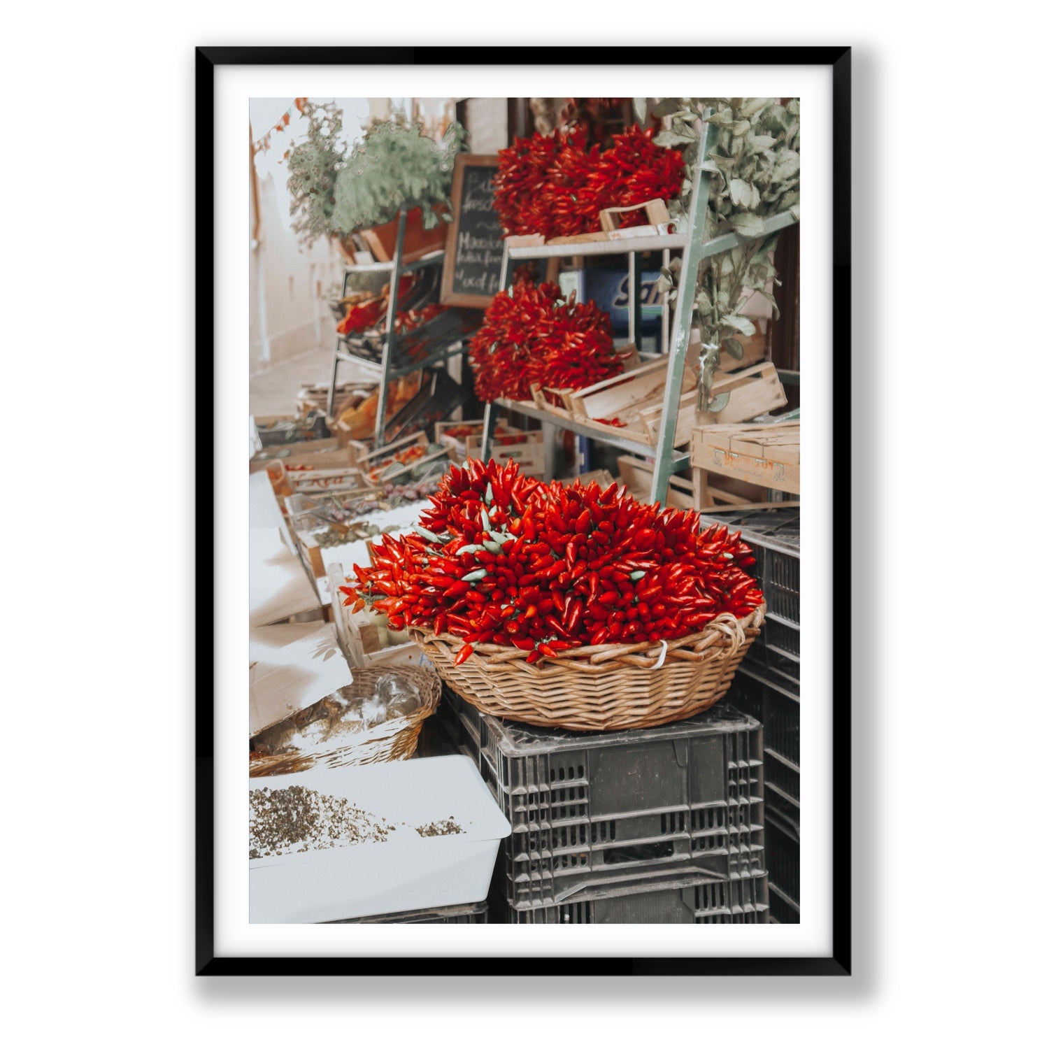 Fiery Cluster Puglia Italian wall art Statement fine art print in black frame with matboard
