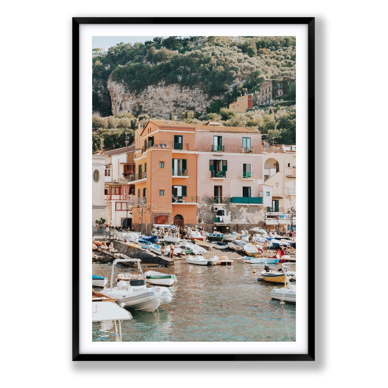 Boatyard Bliss fine art print, Sorrento, Italy, Statement, Black Frame · Matboard, Fine Art Print