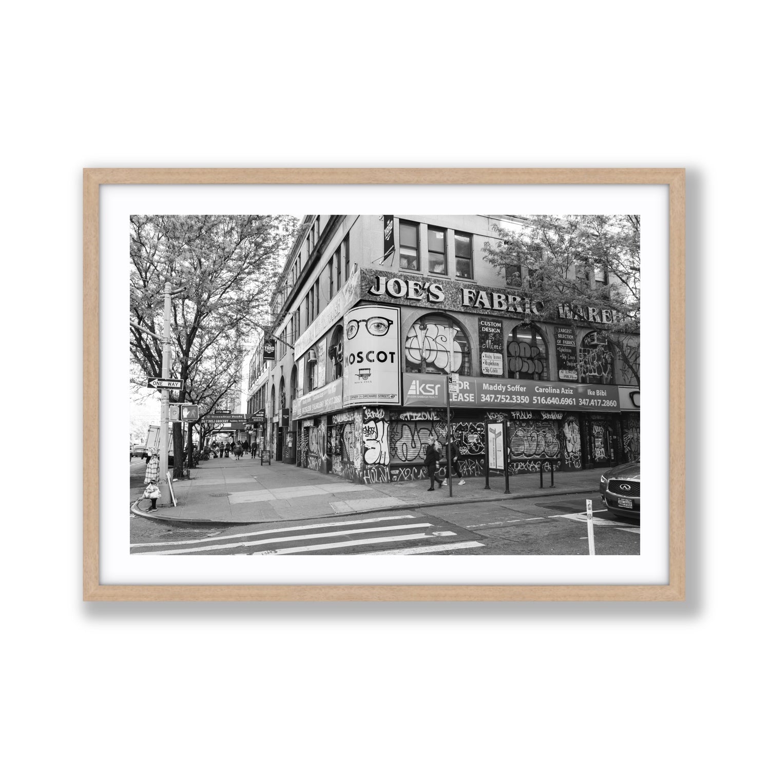 Wall Poetry New York NYC Black & White wall art Giant fine art print in natural oak frame with matboard