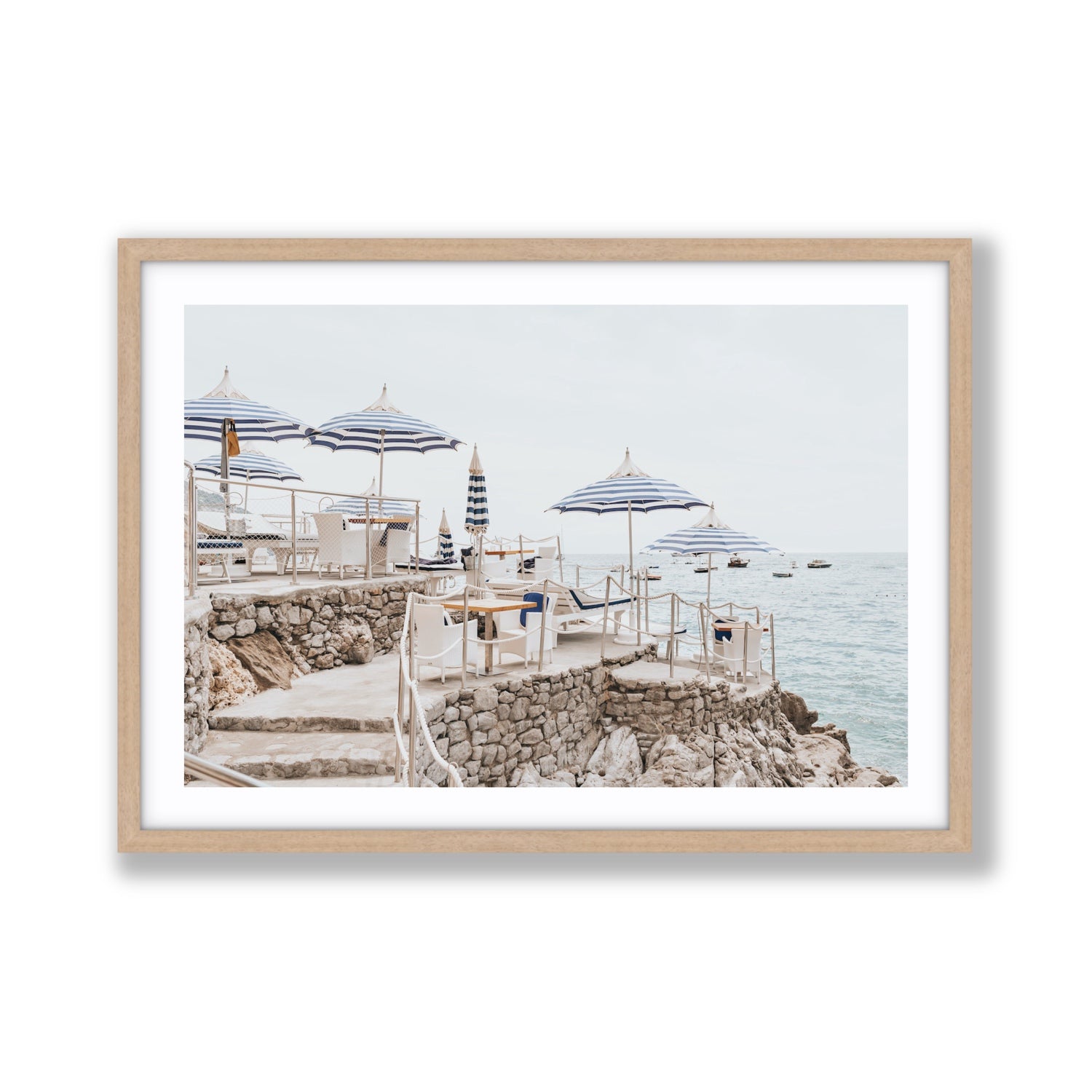 Ombrelloni fine art print, Positano, Italy, Giant, Natural Oak Frame · Matboard, Fine Art Print