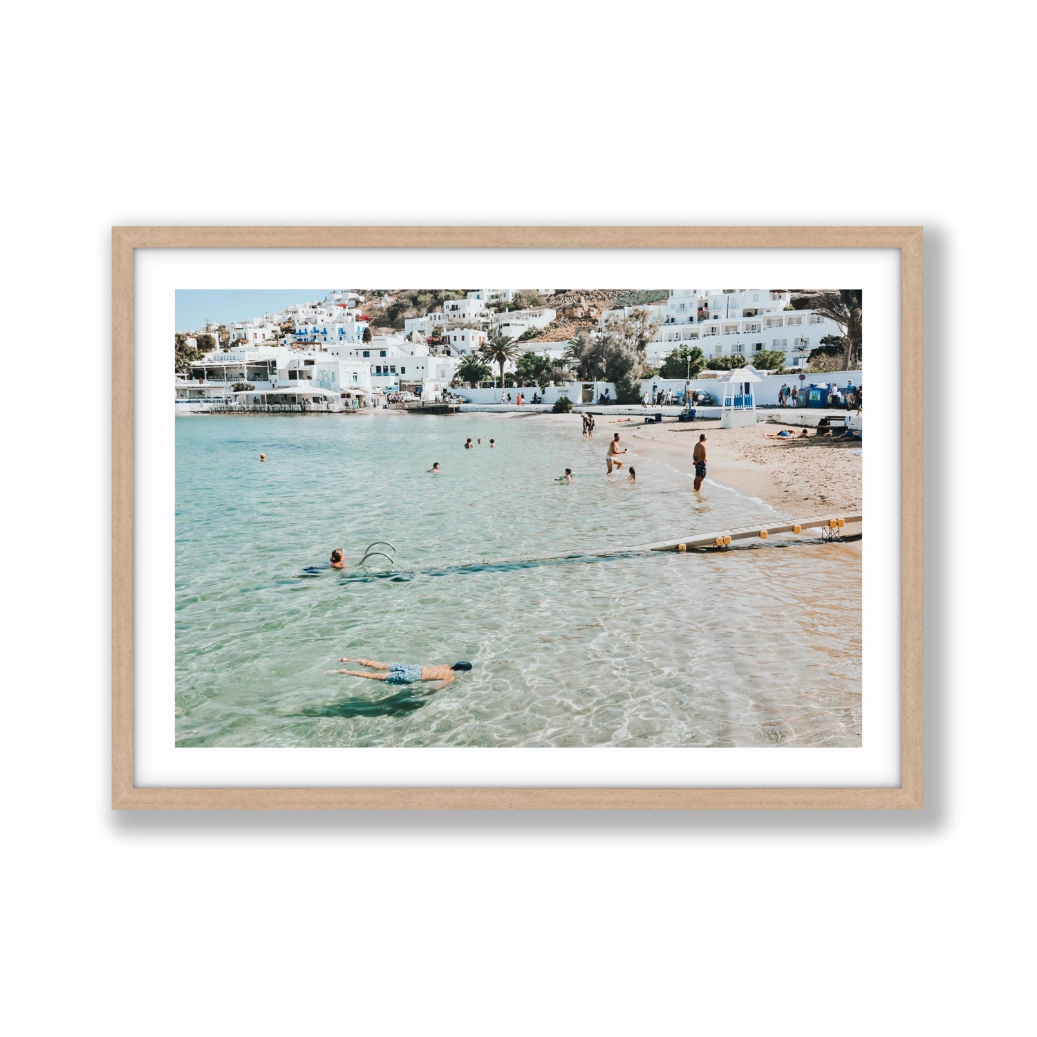 Bathe Yourself In Beauty Mykonos Greek island wall art Giant fine art print in natural oak frame with matboard