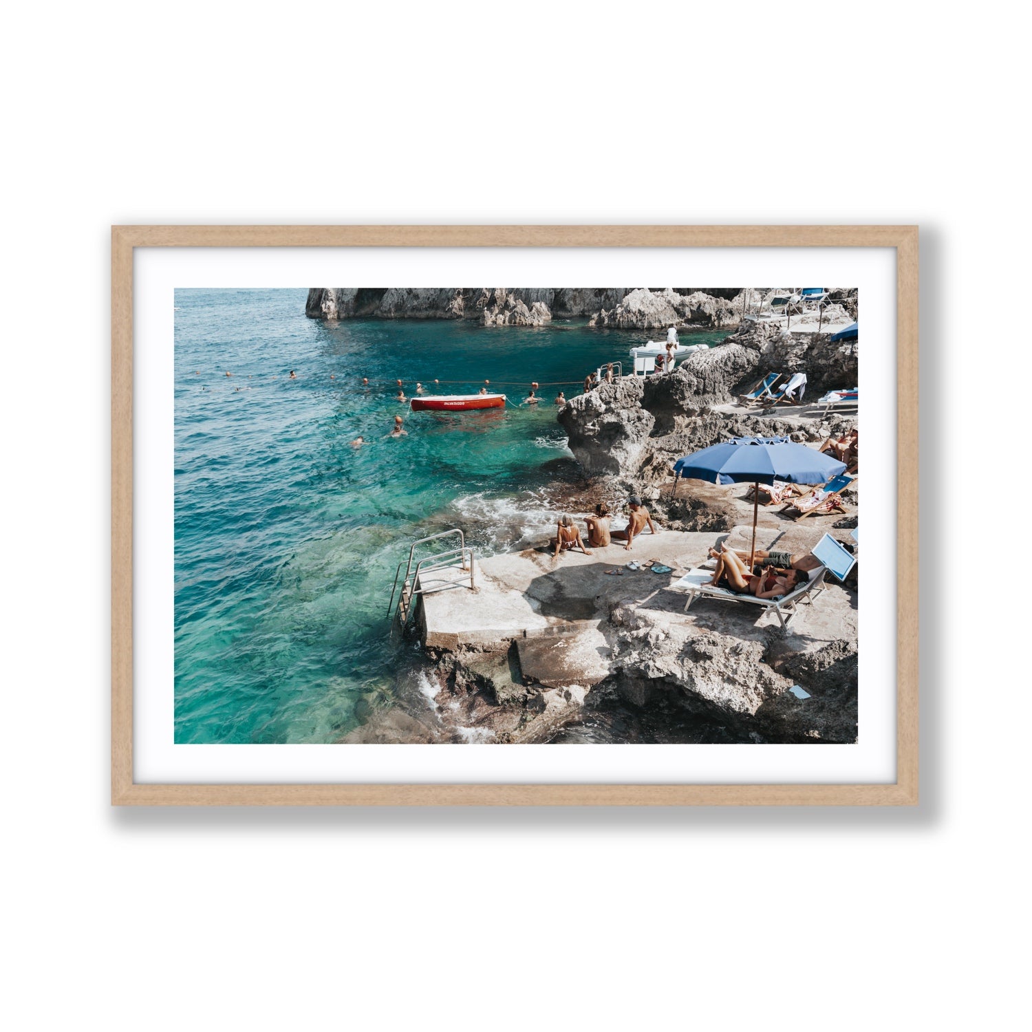 Serenity By The Sea Capri Mediterranean wall art Giant fine art print in natural oak frame with matboard