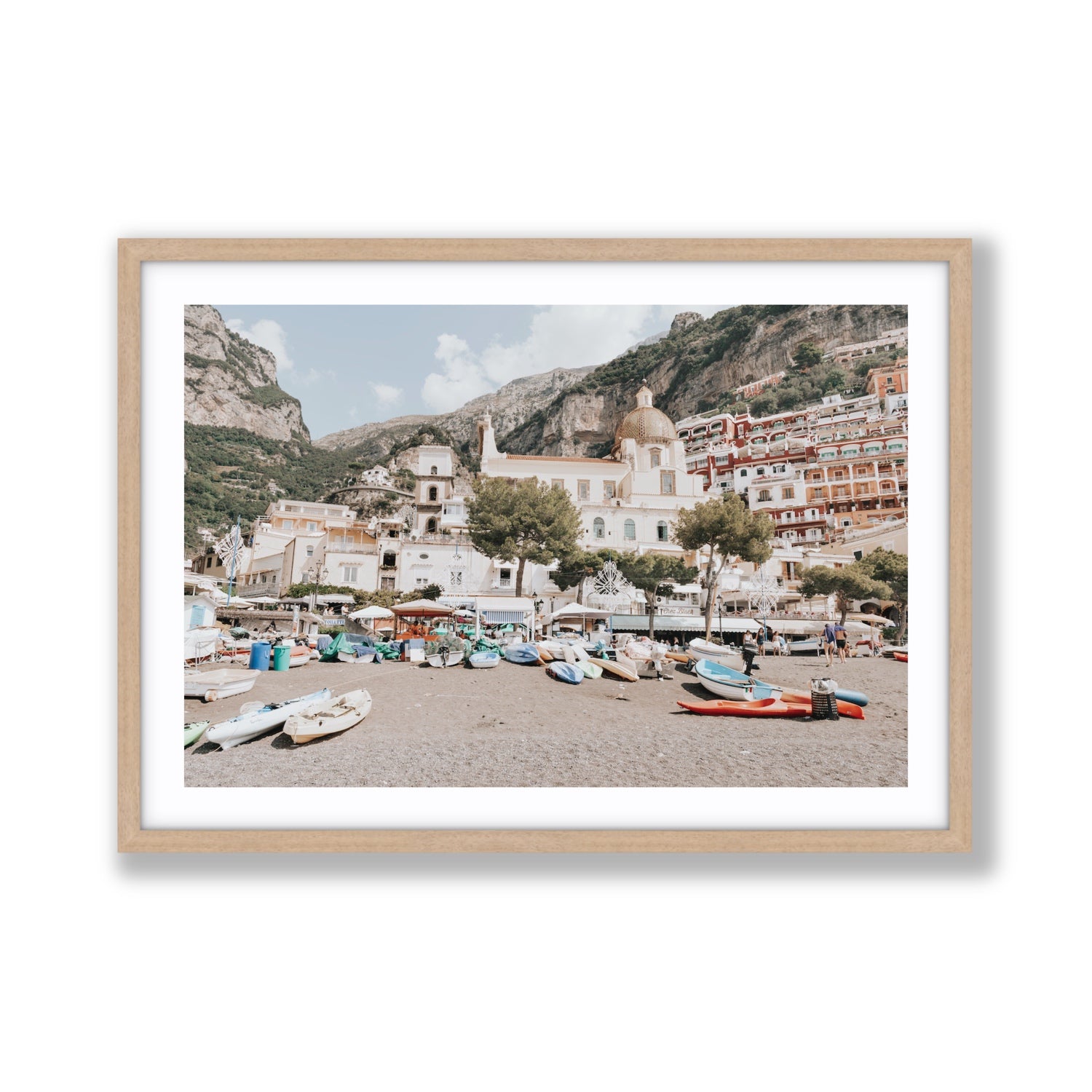 Pastel Paradise fine art print, Positano, Italy, Giant, Natural Oak Frame · Matboard, Fine Art Print